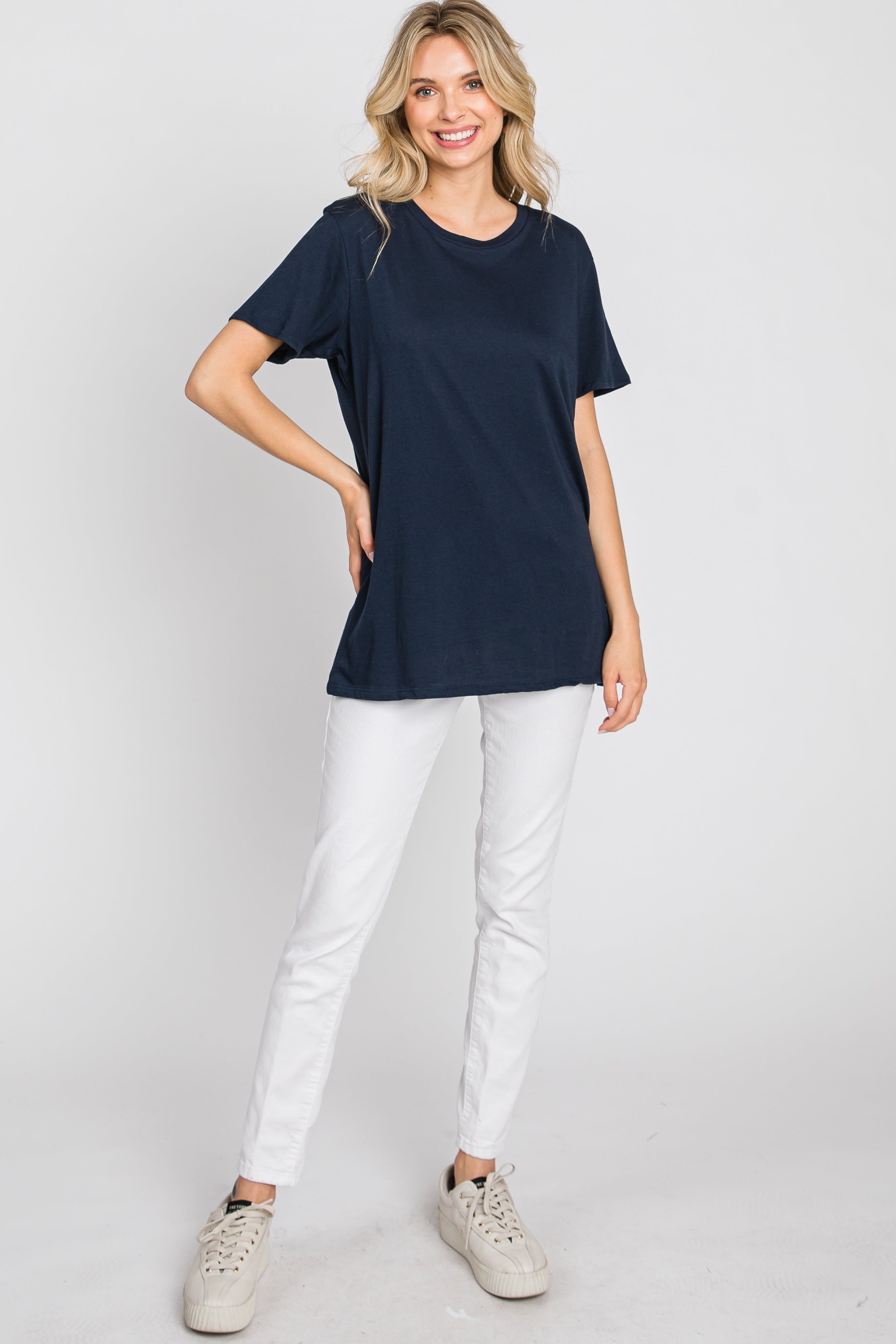 Navy Oversized Short Sleeve Top sold by Pinkblush product image thumbnail 2