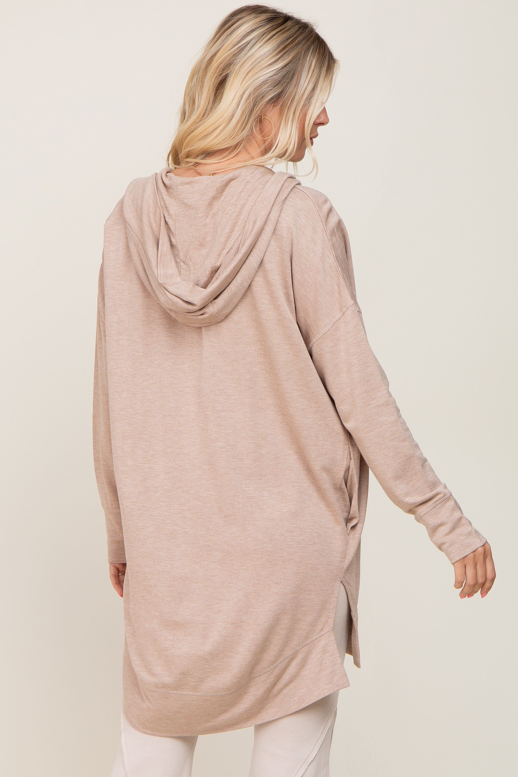 Beige Side Slit Hooded Cardigan sold by Pinkblush product image thumbnail 3