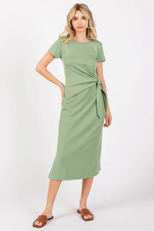 Light Green Side Tie Midi Dress sold by Pinkblush