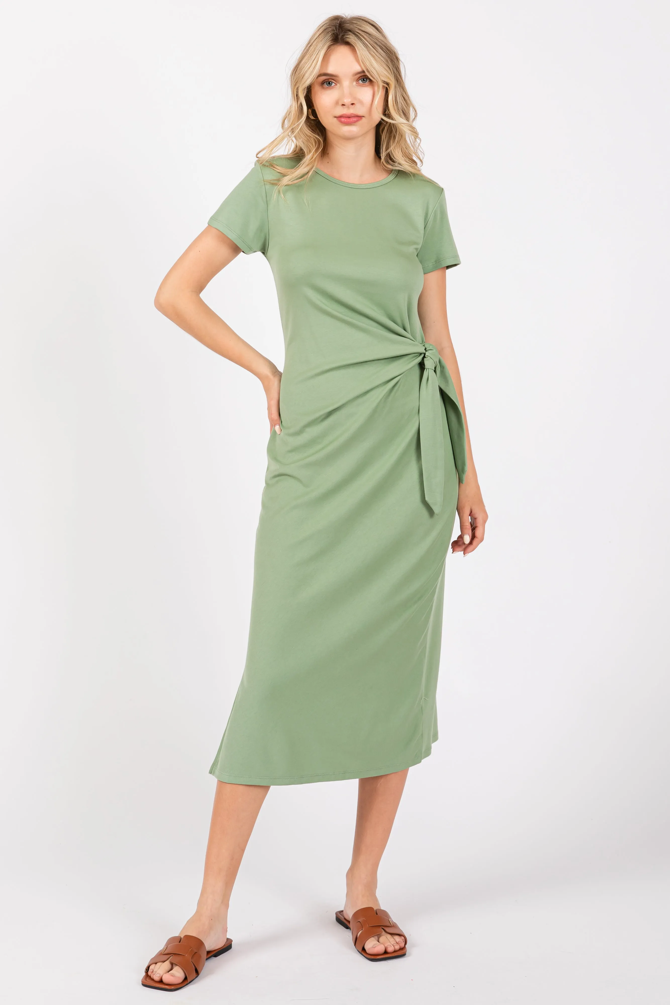 Light Green Side Tie Midi Dress sold by Pinkblush