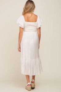 Cream Flutter Sleeve Maternity Midi Dress sold by Pinkblush