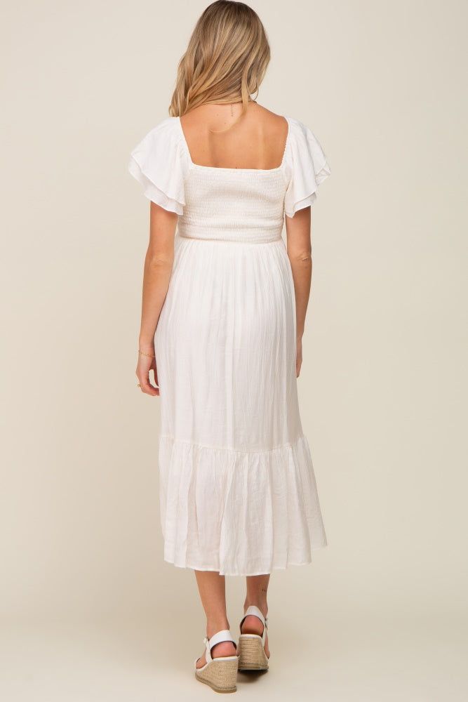Cream Flutter Sleeve Maternity Midi Dress sold by Pinkblush product image thumbnail 3