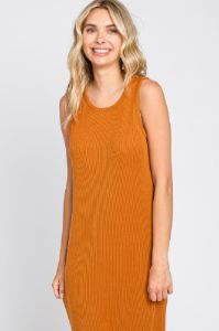 Camel Basic Ribbed Side Slit Midi Dress sold by Pinkblush