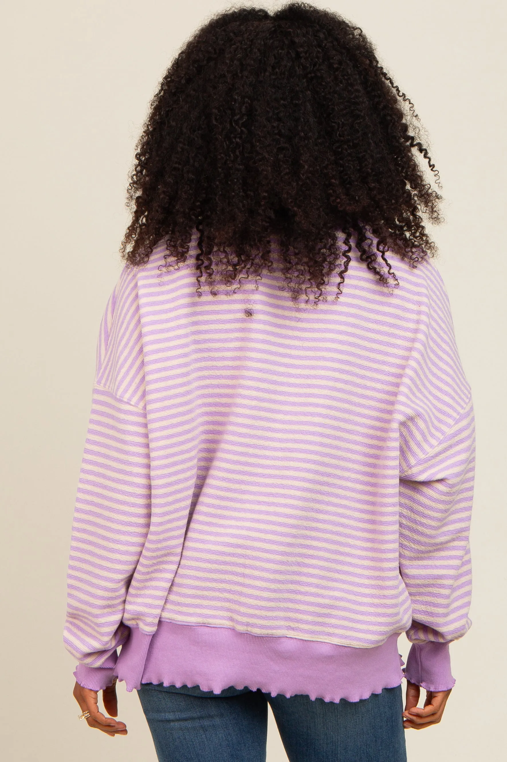 Lavender Striped Ruffle Hem Long Sleeve Top sold by Pinkblush product image thumbnail 4
