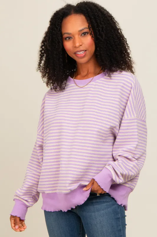Lavender Striped Ruffle Hem Long Sleeve Top sold by Pinkblush
