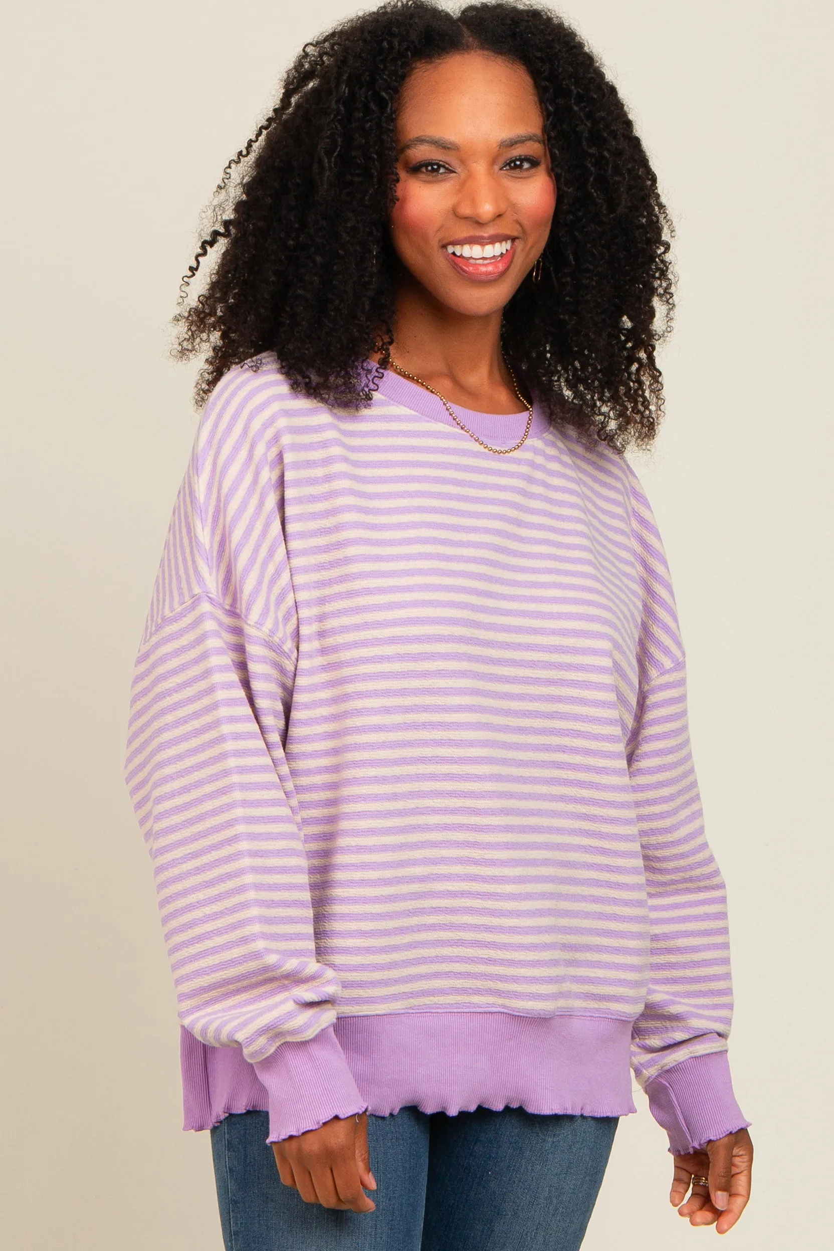 Lavender Striped Ruffle Hem Long Sleeve Top sold by Pinkblush product image thumbnail 2