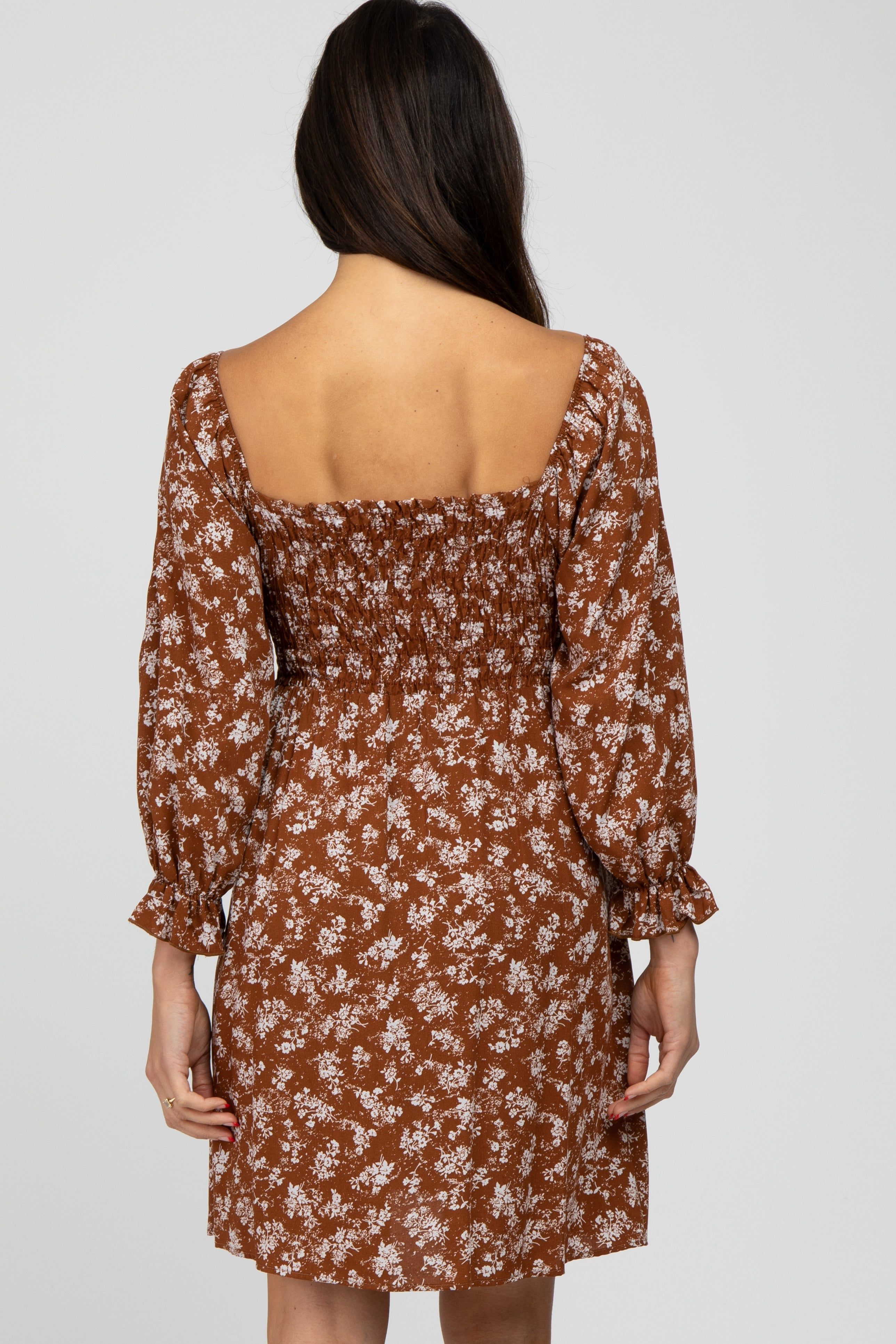 Brown Floral Smocked Smocked Dress sold by Pinkblush product image thumbnail 4