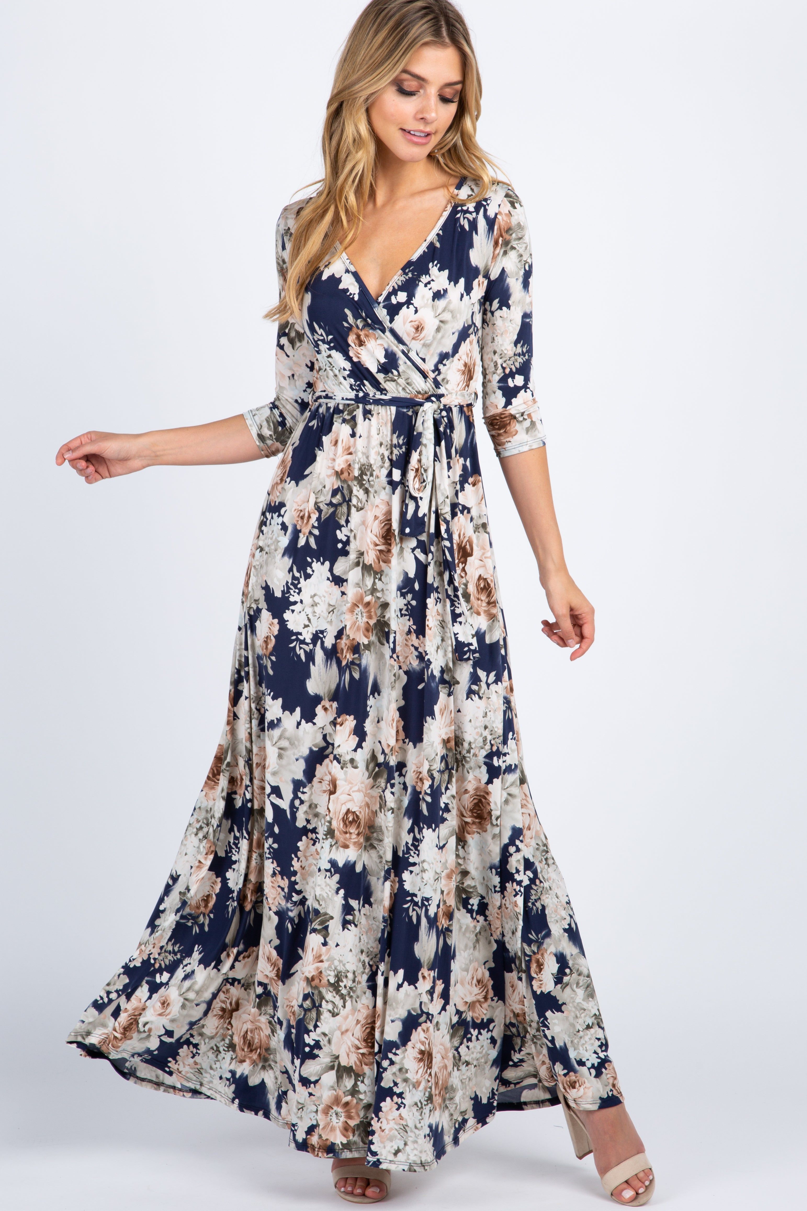PinkBlush Navy Blue Floral Sash Tie Maxi Dress sold by Pinkblush