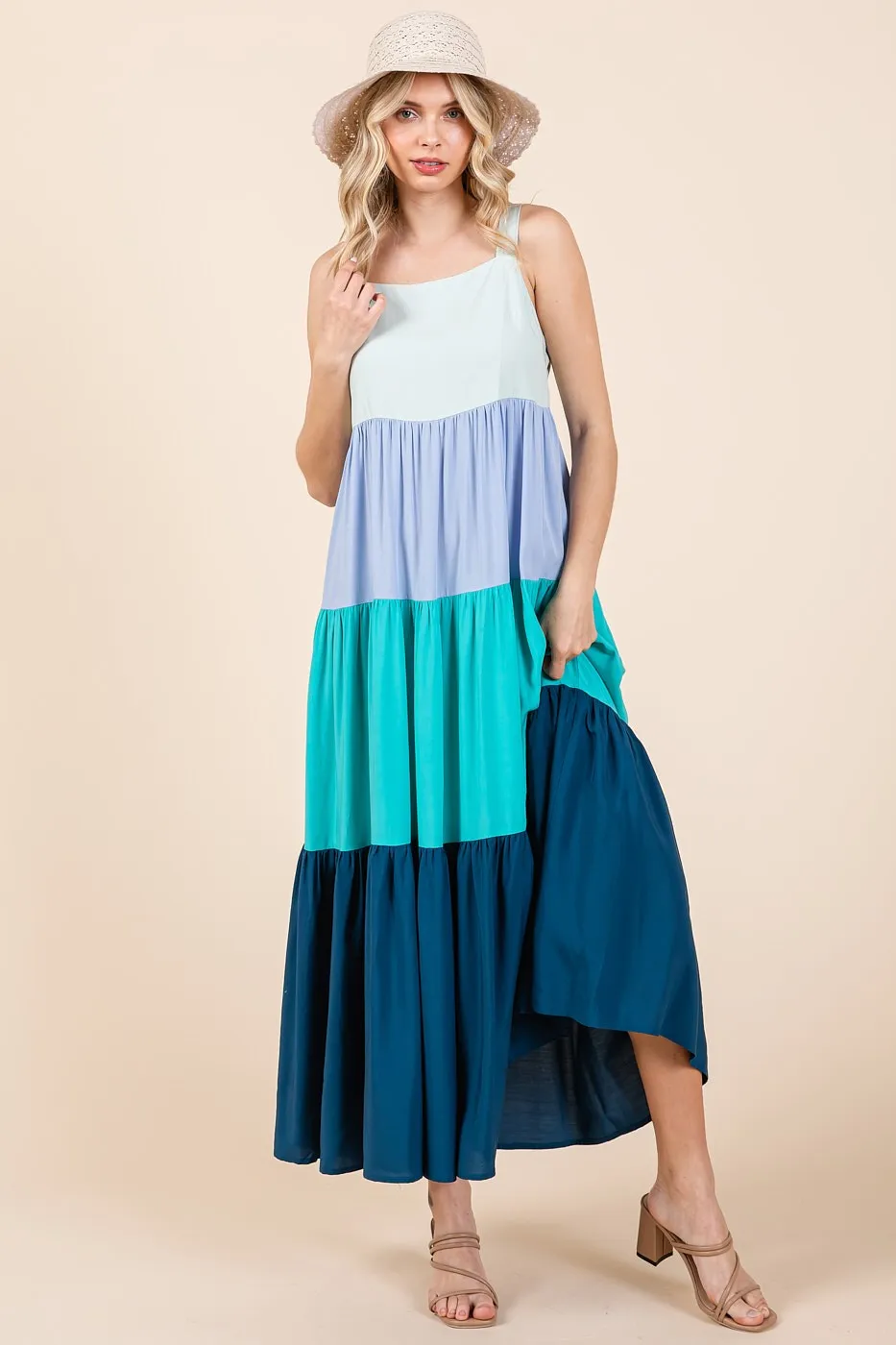 Blue Tiered Colorblock Maxi Dress sold by Pinkblush product image thumbnail 2