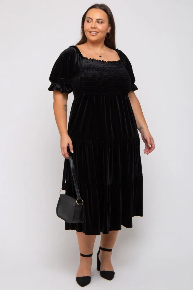 Black Velvet Tiered Plus Midi Dress sold by Pinkblush product image thumbnail 5