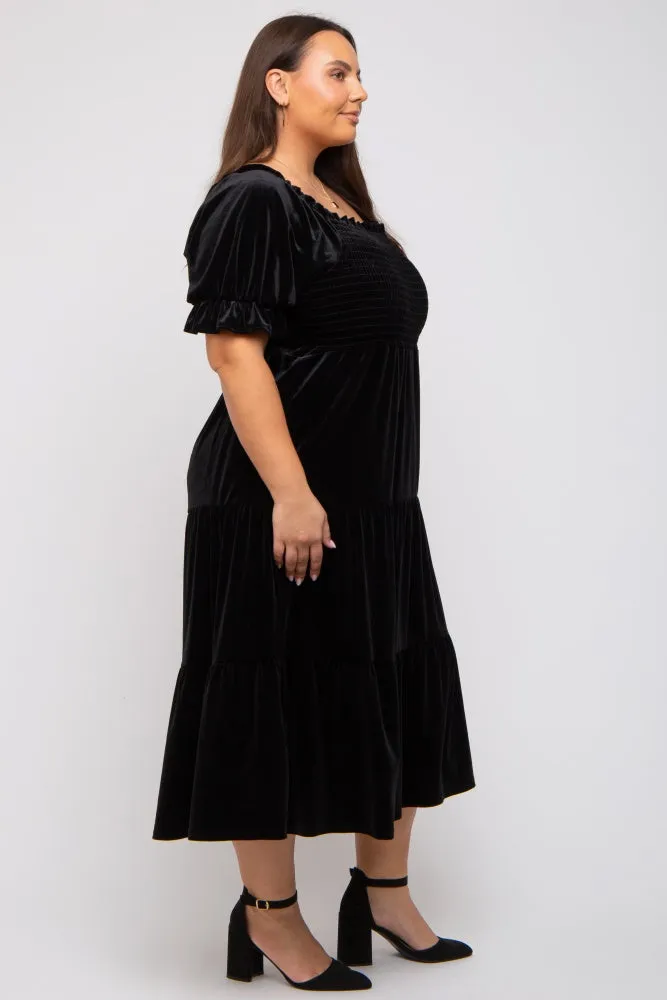 Black Velvet Tiered Plus Midi Dress sold by Pinkblush product image thumbnail 2