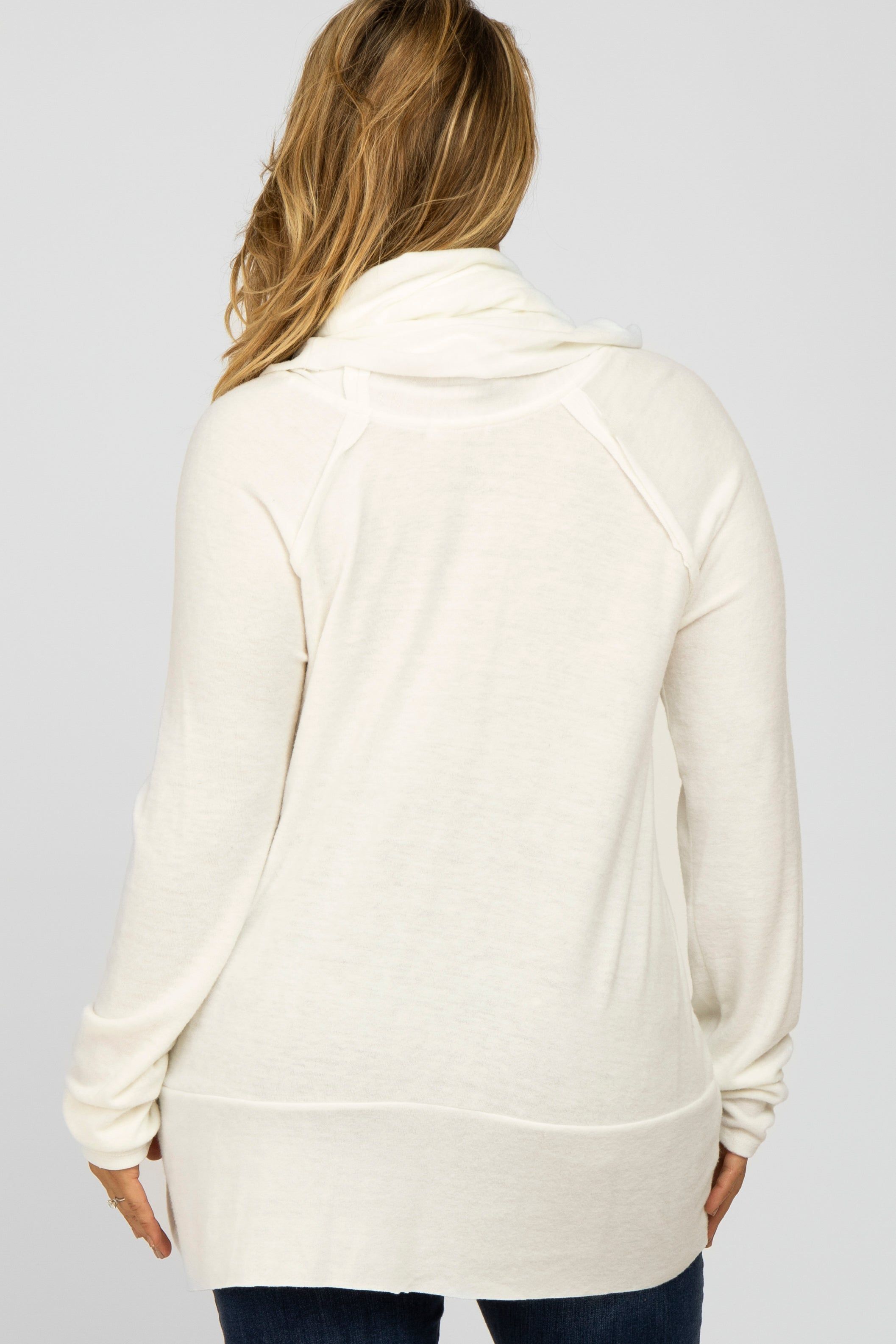 Ivory Brushed Knit Cowl Neck Long Sleeve Plus Maternity Top sold by Pinkblush product image thumbnail 4