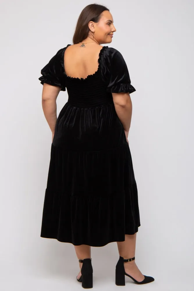 Black Velvet Tiered Plus Midi Dress sold by Pinkblush product image thumbnail 3