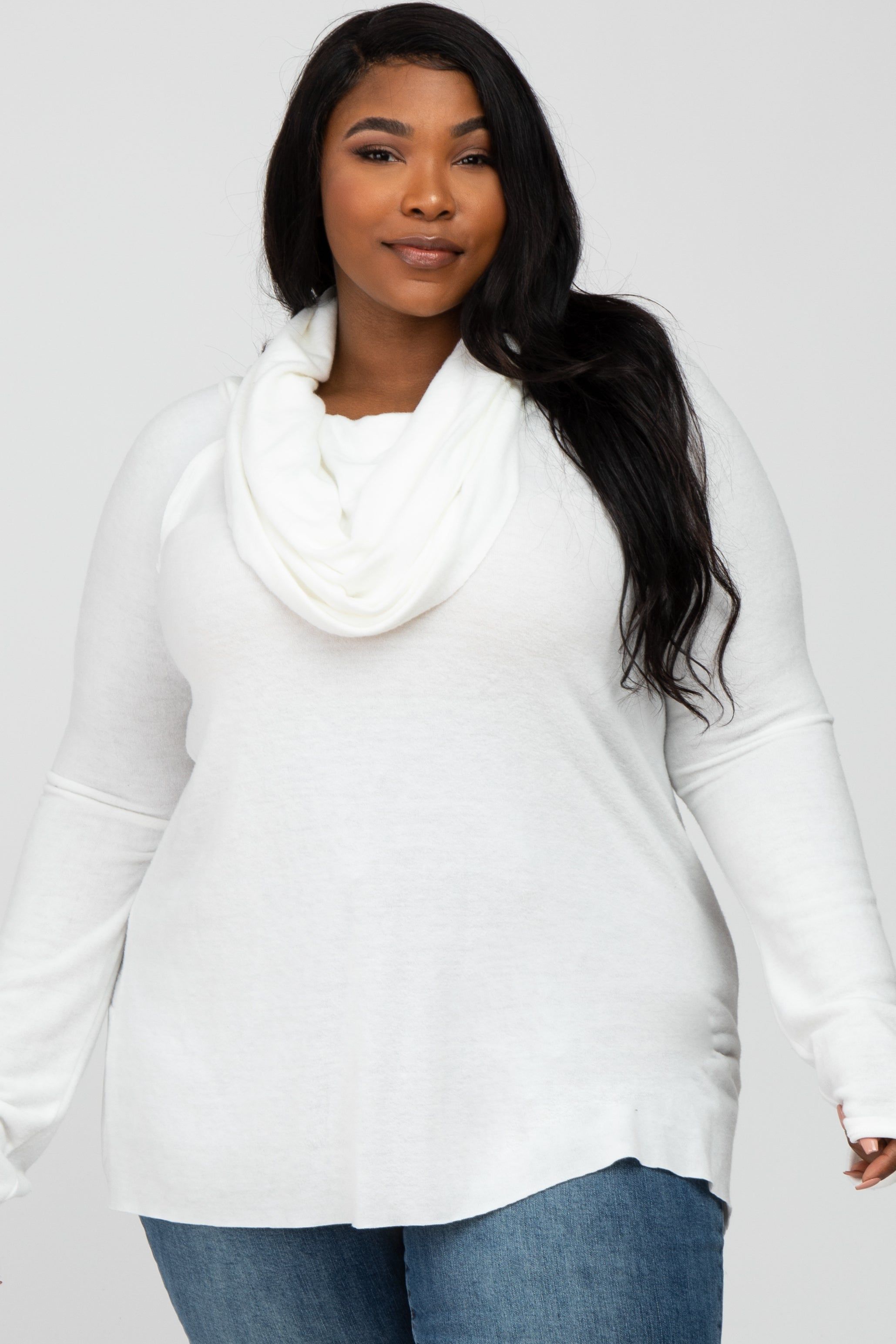 Ivory Brushed Knit Cowl Neck Long Sleeve Plus Maternity Top sold by Pinkblush product image thumbnail 5