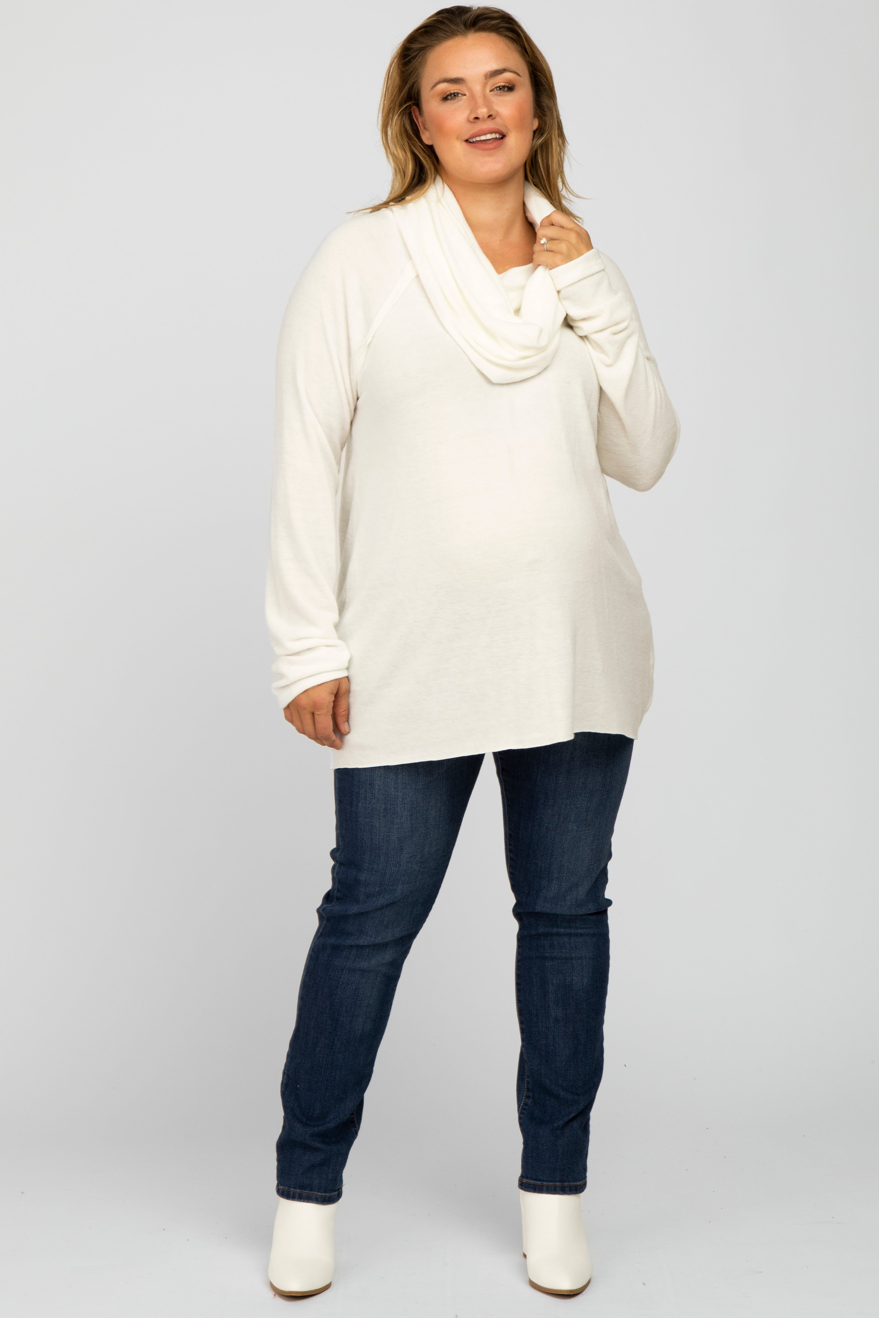 Ivory Brushed Knit Cowl Neck Long Sleeve Plus Maternity Top sold by Pinkblush product image thumbnail 2