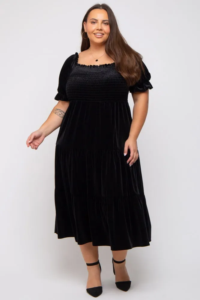 Black Velvet Tiered Plus Midi Dress sold by Pinkblush product image thumbnail 4