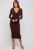 Brown Ribbed Long Sleeve Wrap Dress sold by Pinkblush