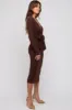 Brown Ribbed Long Sleeve Wrap Dress sold by Pinkblush