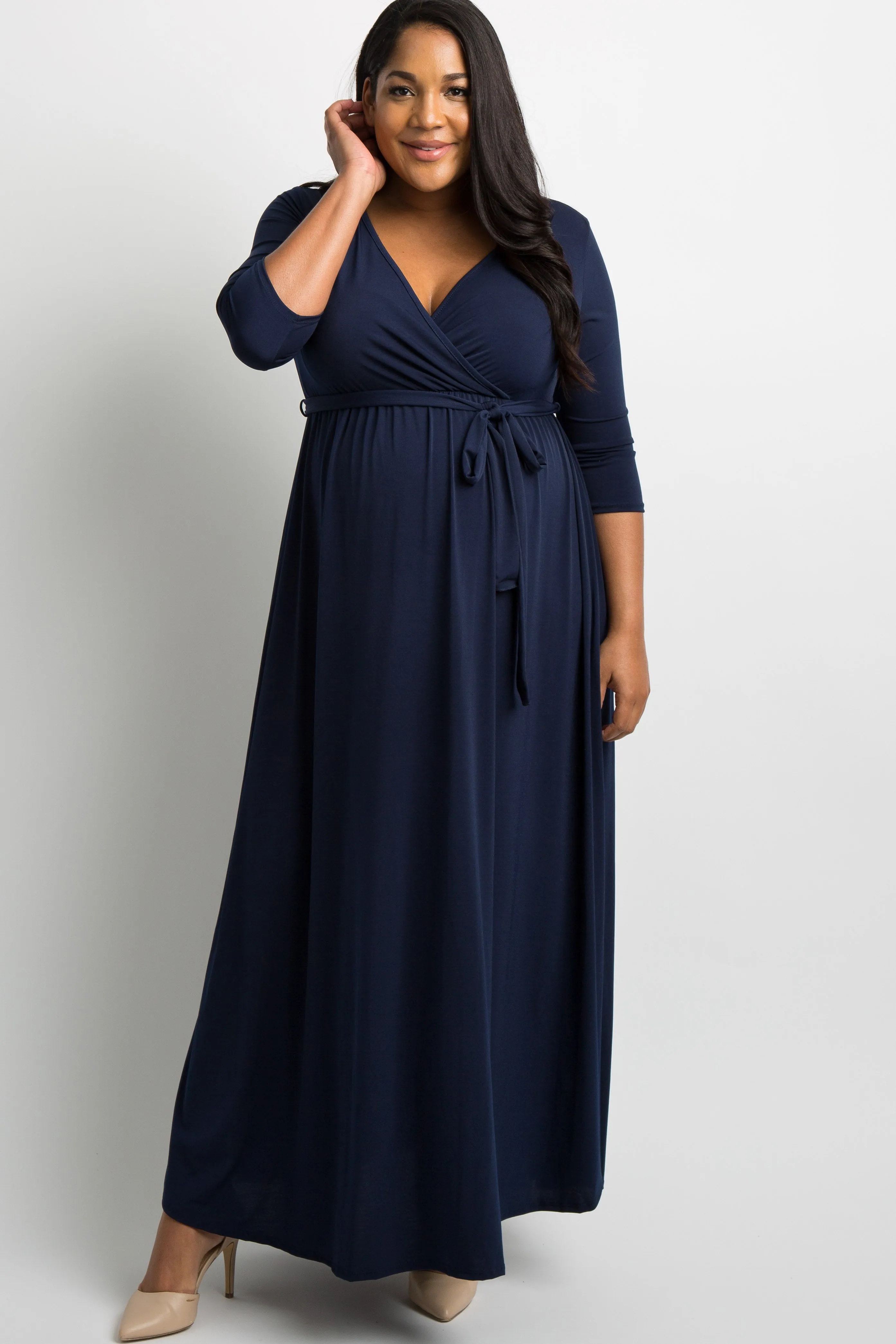 PinkBlush Navy Blue Sash Tie Wrap Plus Maternity Maxi Dress sold by Pinkblush