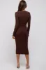 Brown Ribbed Long Sleeve Wrap Dress sold by Pinkblush