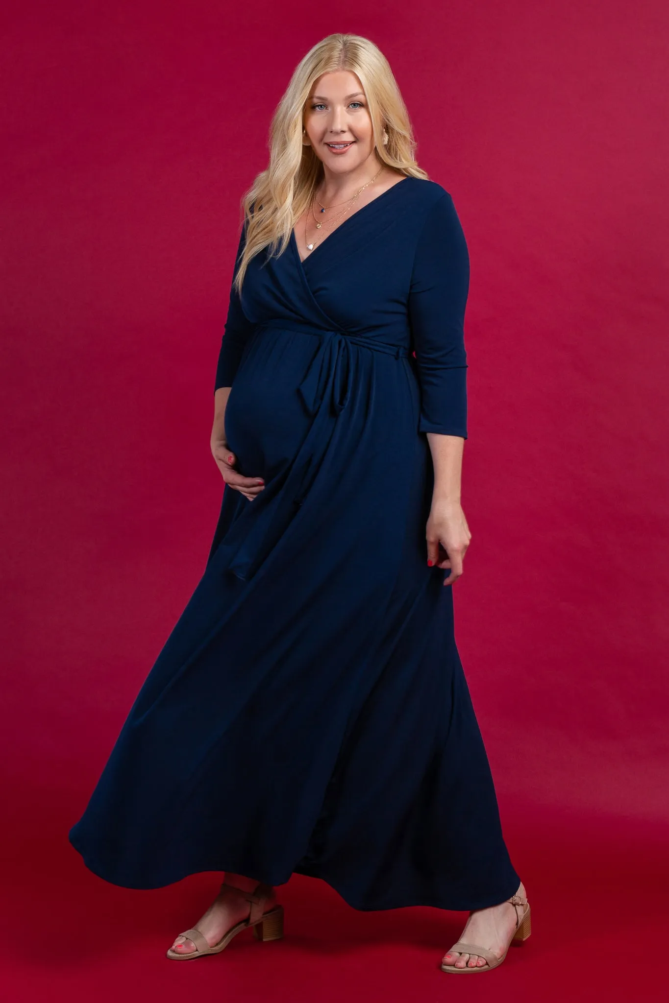 PinkBlush Navy Blue Sash Tie Wrap Plus Maternity Maxi Dress sold by Pinkblush product image thumbnail 5