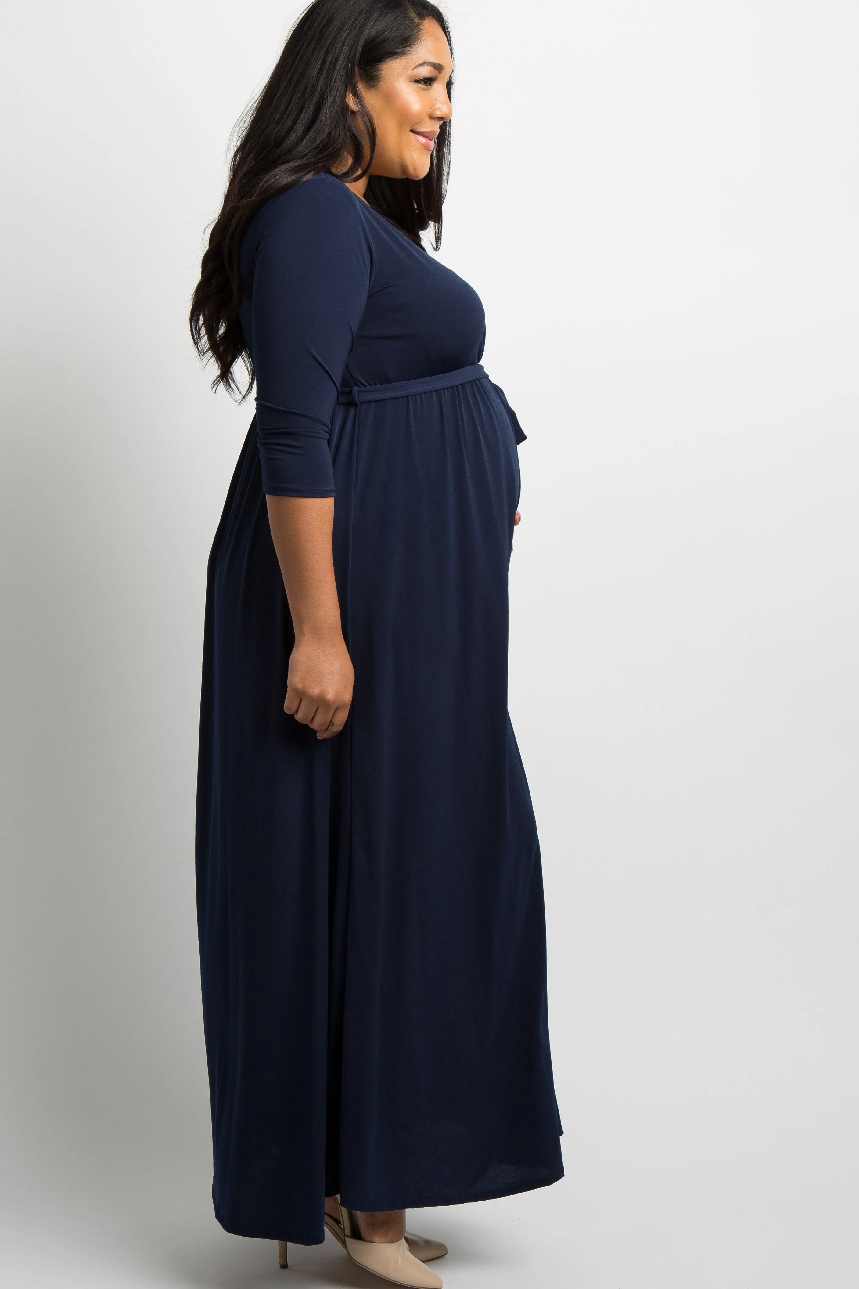 PinkBlush Navy Blue Sash Tie Wrap Plus Maternity Maxi Dress sold by Pinkblush product image thumbnail 2