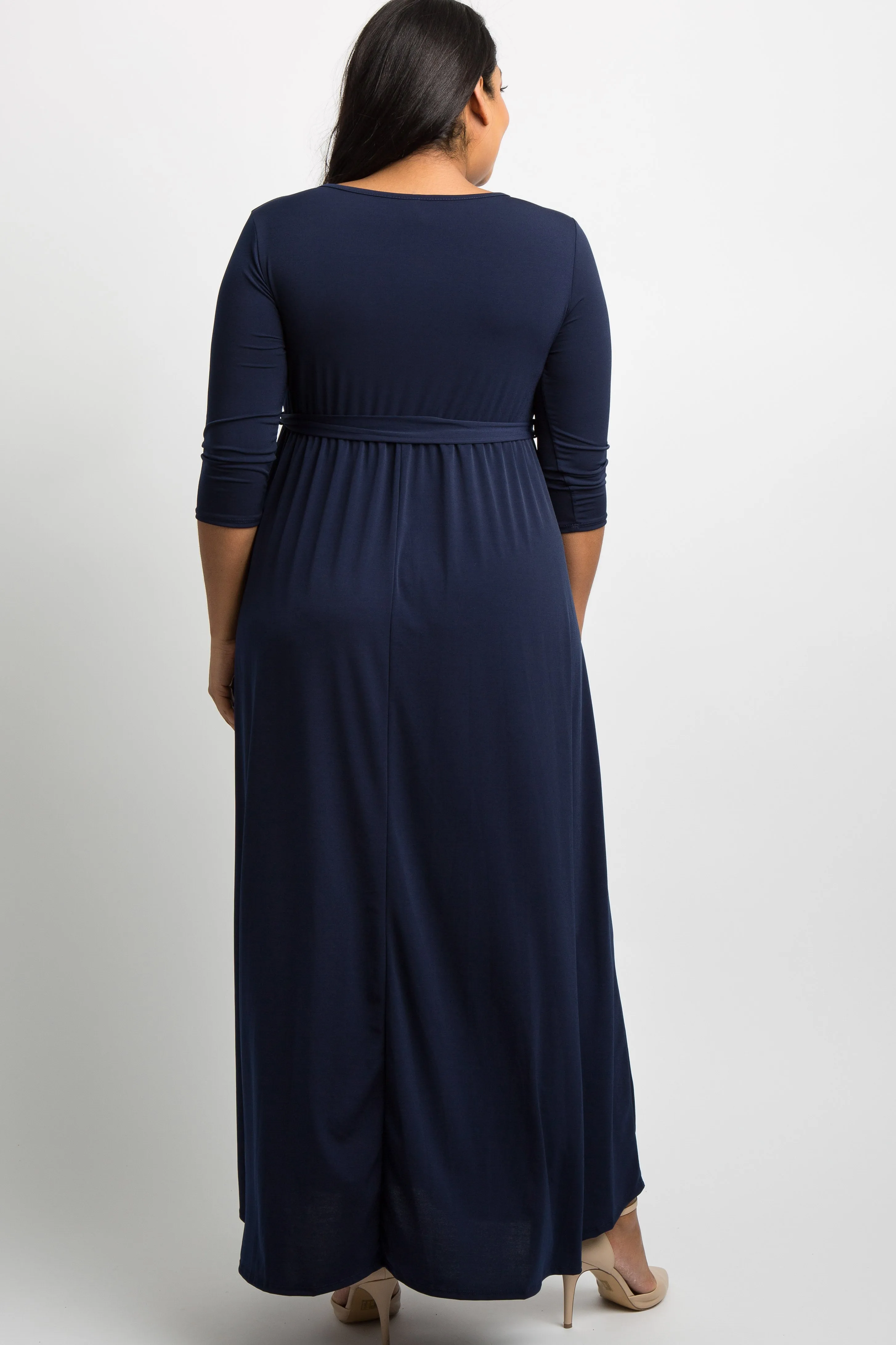 PinkBlush Navy Blue Sash Tie Wrap Plus Maternity Maxi Dress sold by Pinkblush product image thumbnail 3