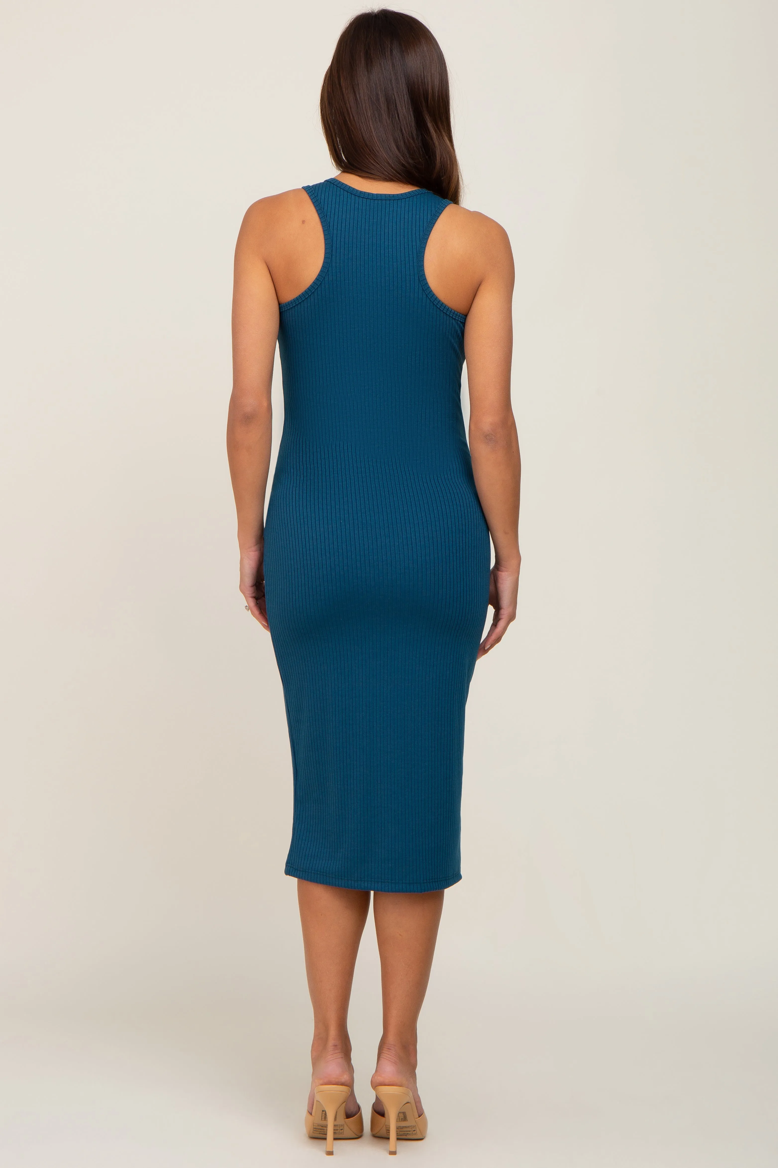 Teal Rib Knit Button Front Maternity Midi Dress sold by Pinkblush product image thumbnail 3