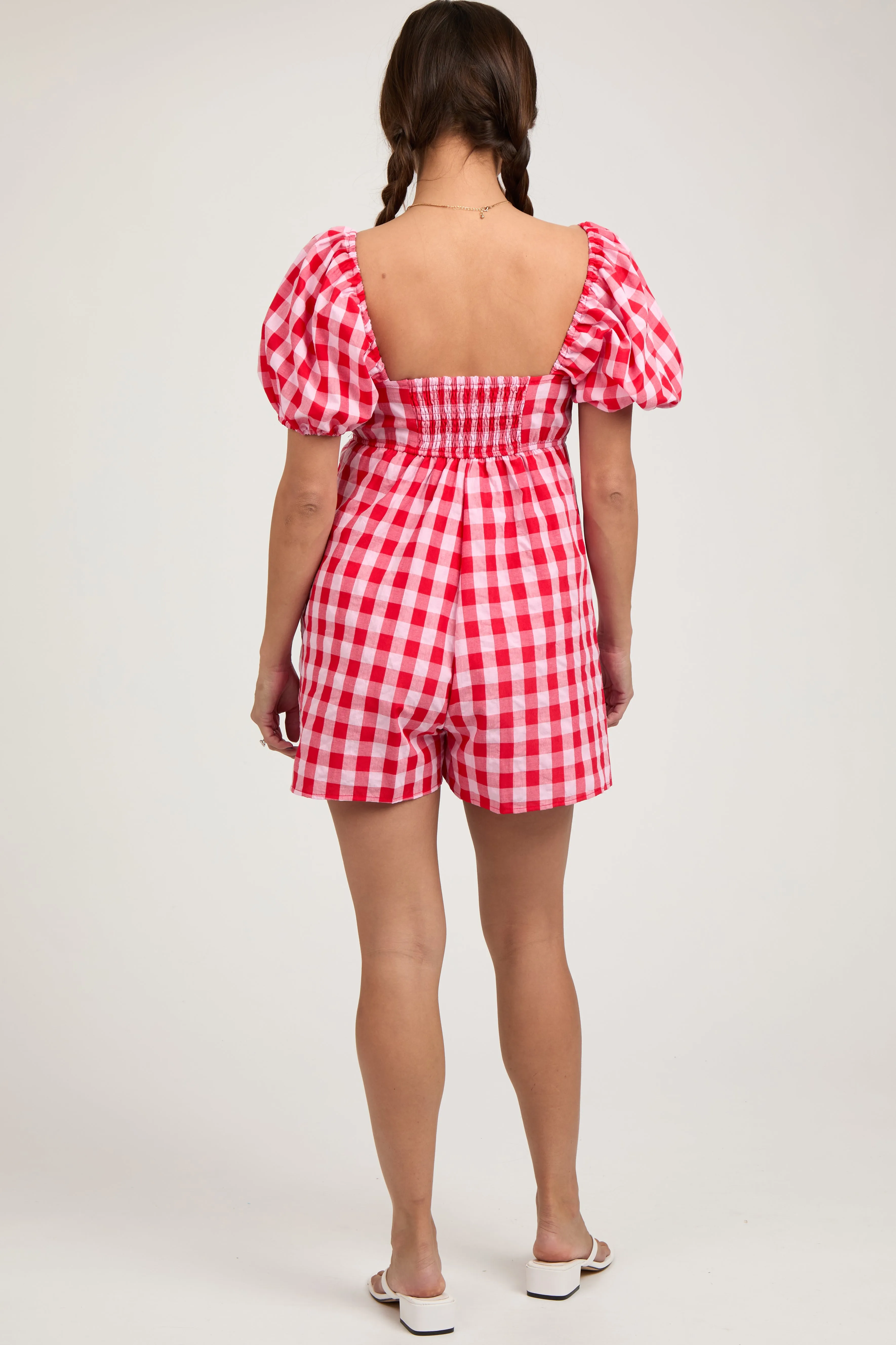 Red Gingham Cutout Maternity Romper sold by Pinkblush product image thumbnail 4