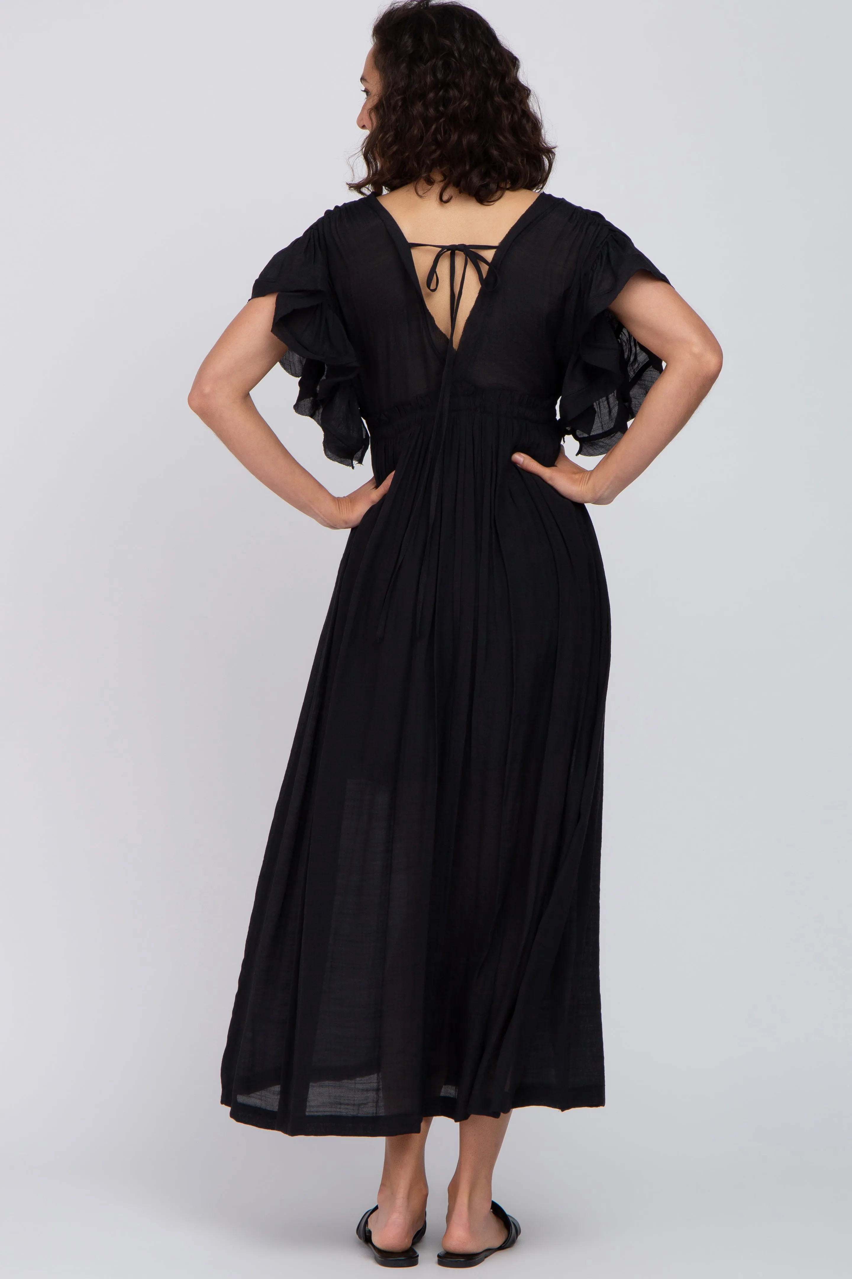 Black Deep V-Neck Button Down Maxi Dress sold by Pinkblush product image thumbnail 3