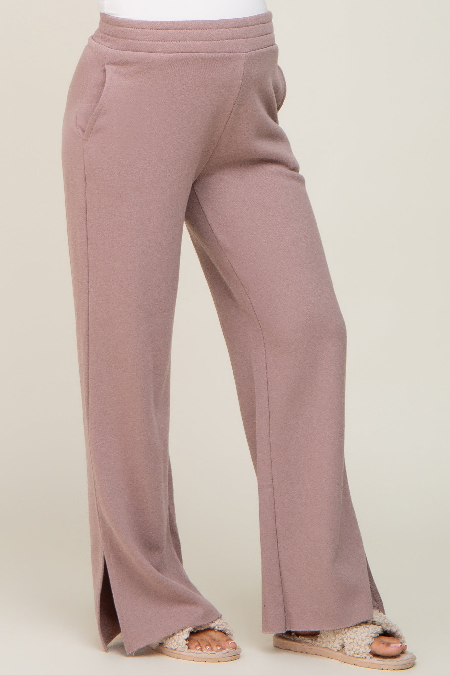 Mocha Soft Wide Leg Side Slit Maternity Sweatpants sold by Pinkblush product image thumbnail 3