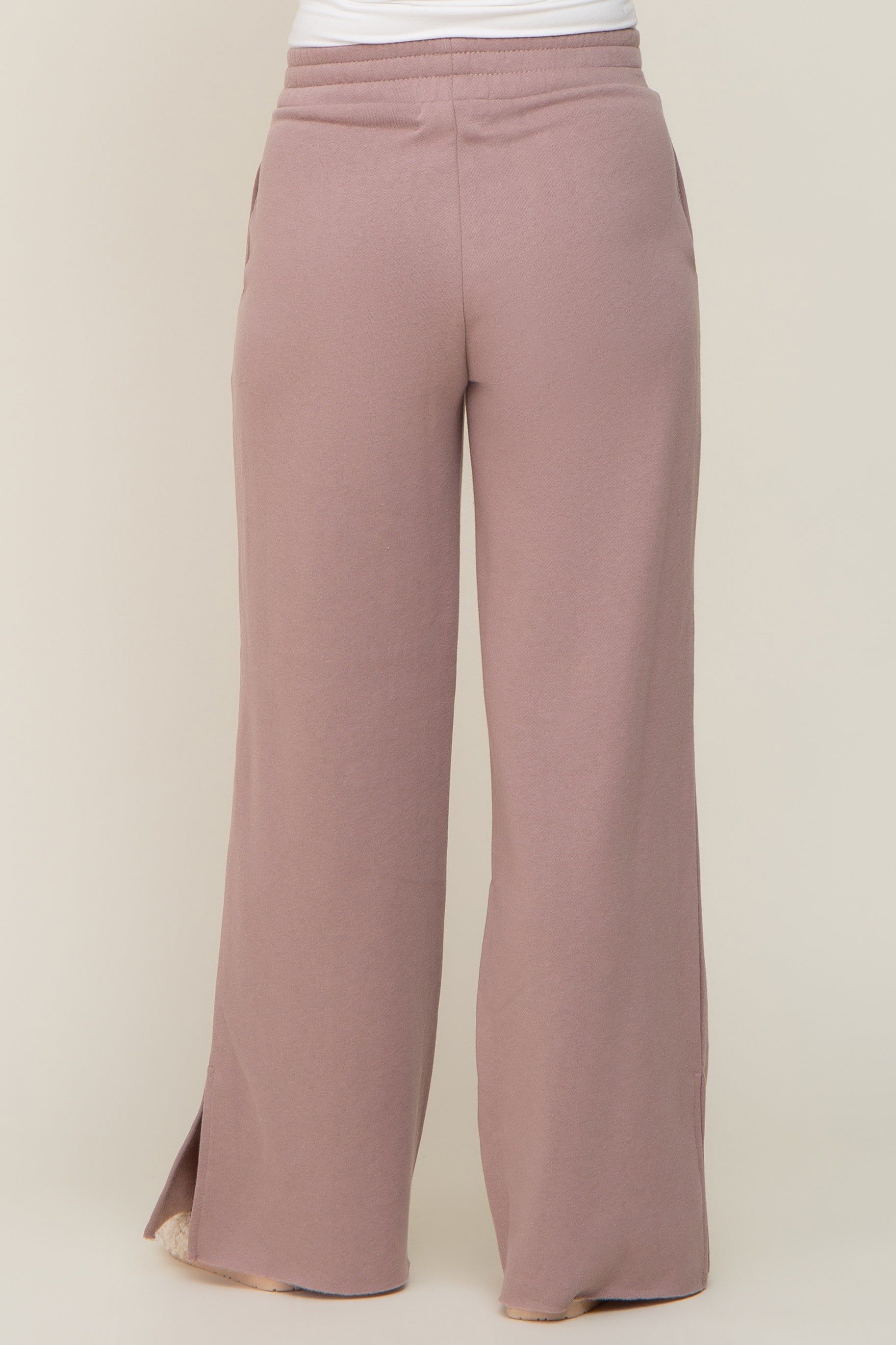 Mocha Soft Wide Leg Side Slit Maternity Sweatpants sold by Pinkblush product image thumbnail 4
