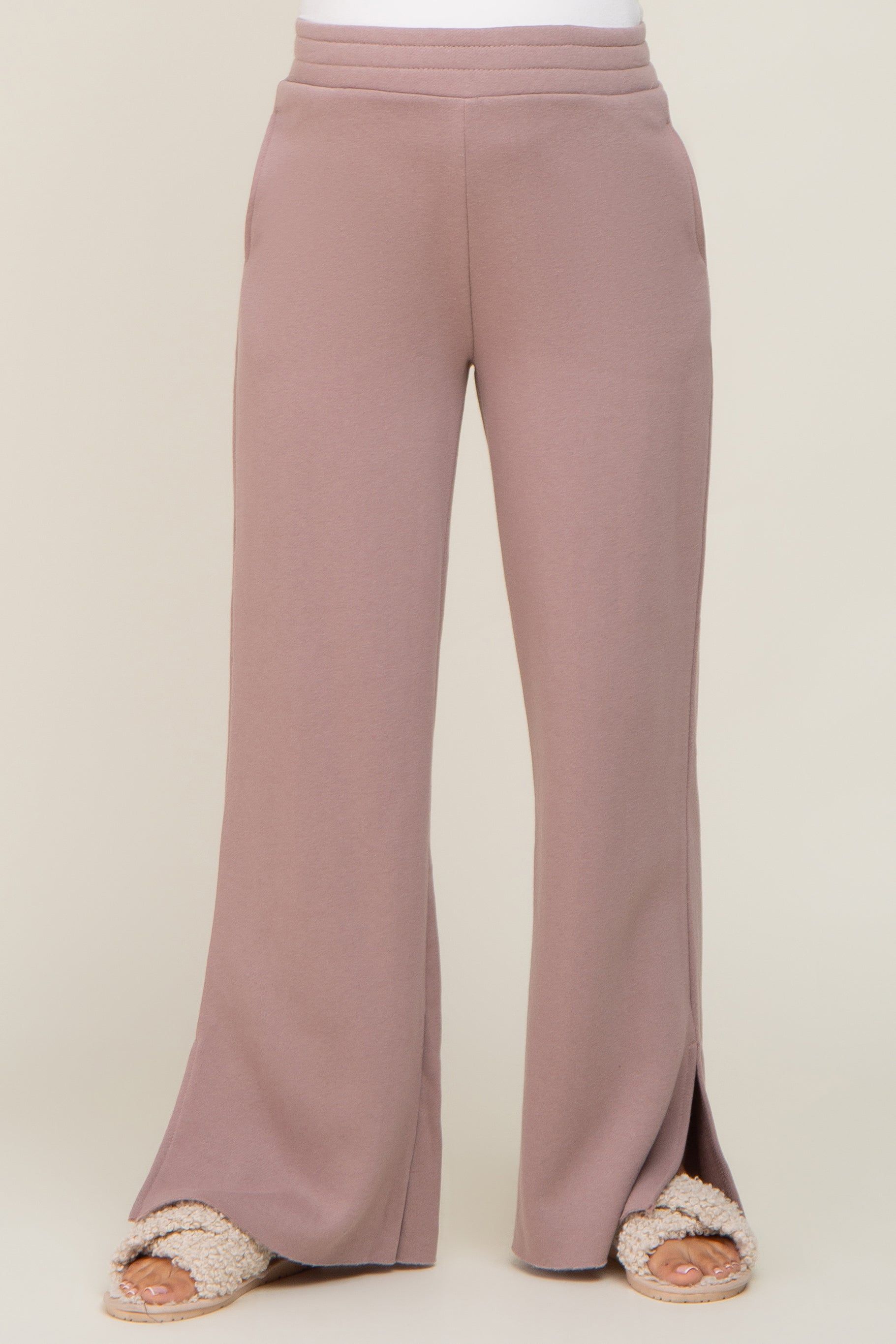 Mocha Soft Wide Leg Side Slit Maternity Sweatpants sold by Pinkblush product image thumbnail 2