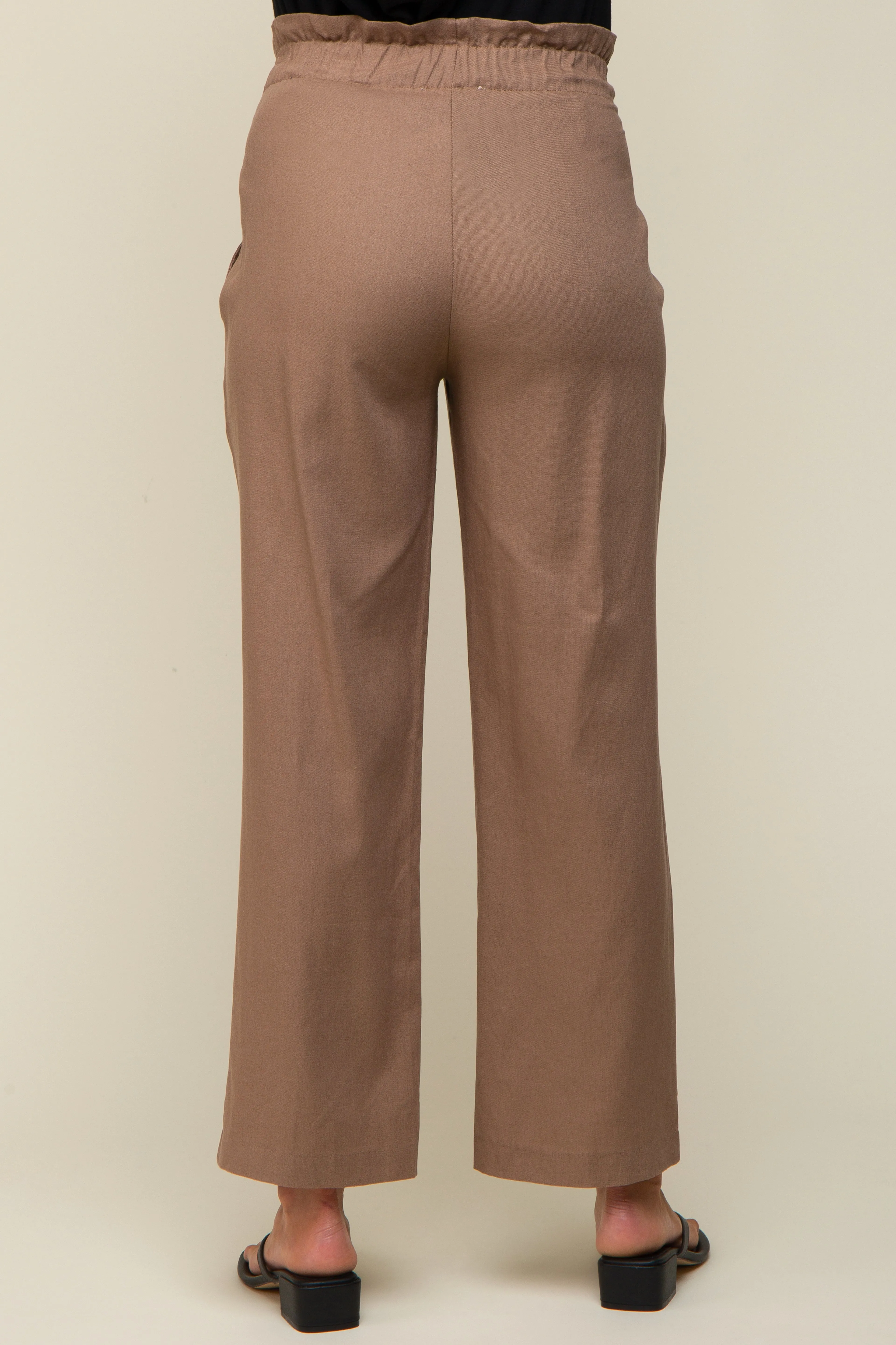 Mocha Ruffle Tie Waist Linen Maternity Pants sold by Pinkblush product image thumbnail 4
