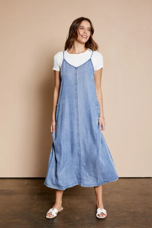 Blue Chambray Pocketed Maxi Dress sold by Pinkblush