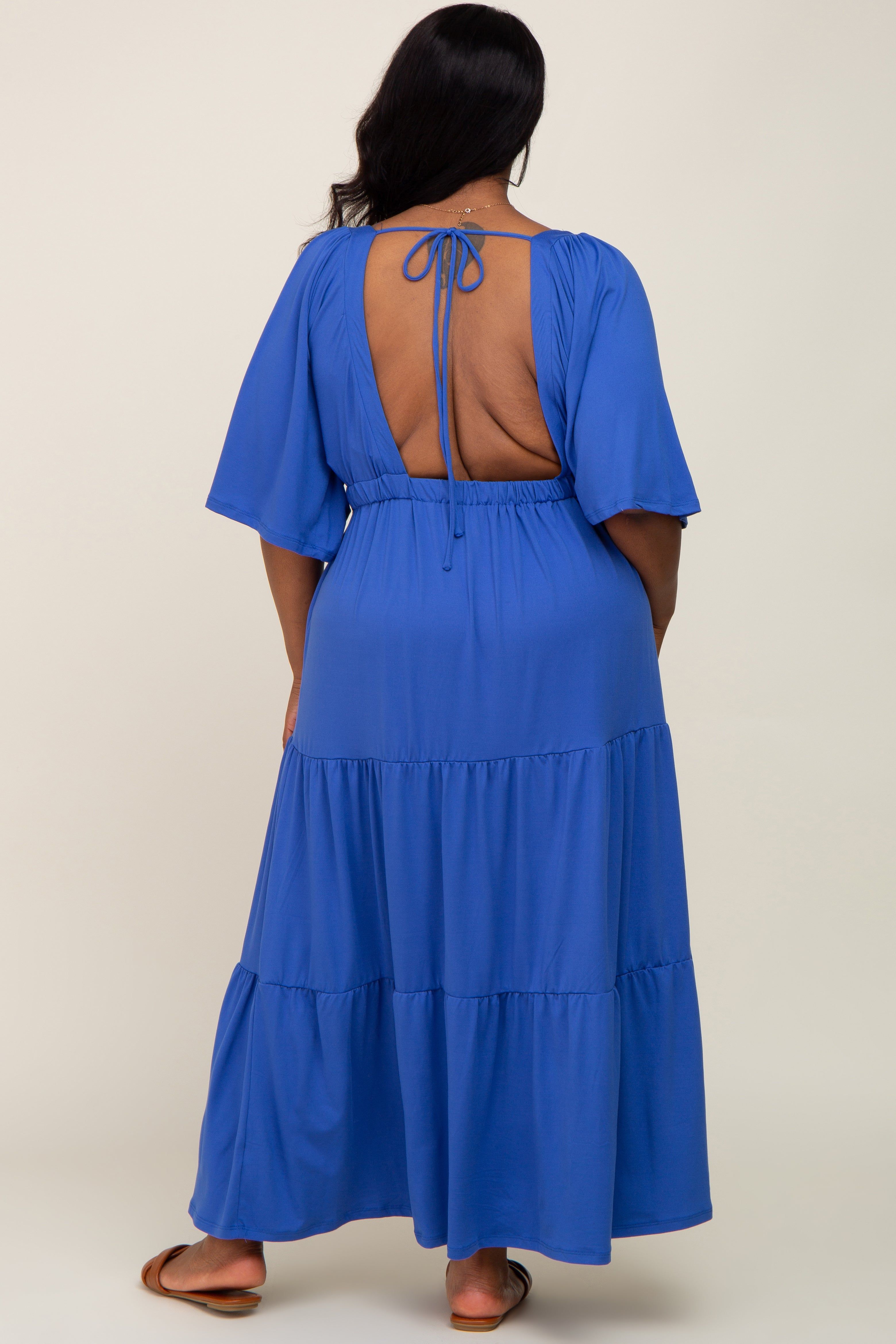 Royal Blue Deep V-Neck Tiered Plus Maxi Dress sold by Pinkblush product image thumbnail 3