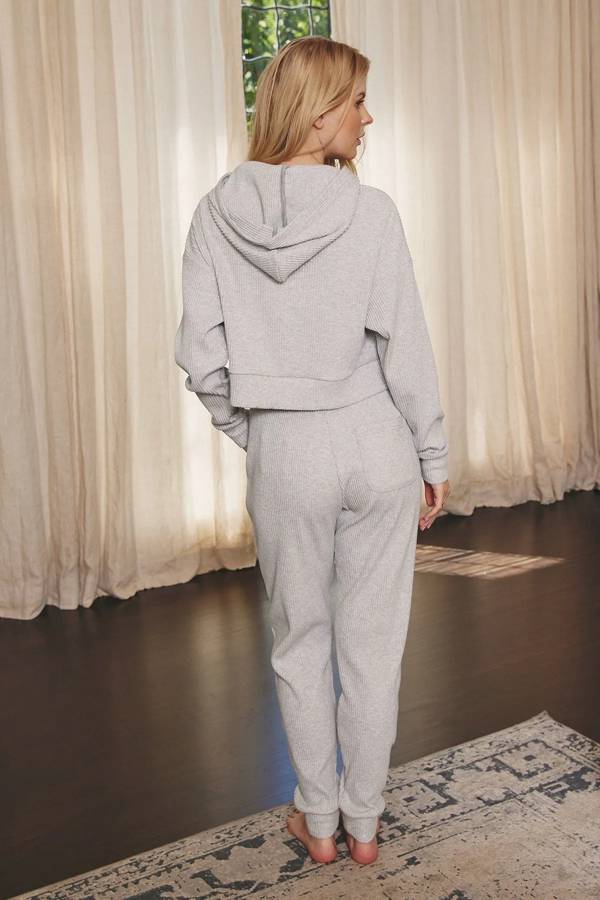 Heather Grey Ribbed Heather Hoodie And Pants Set sold by Pinkblush product image thumbnail 5