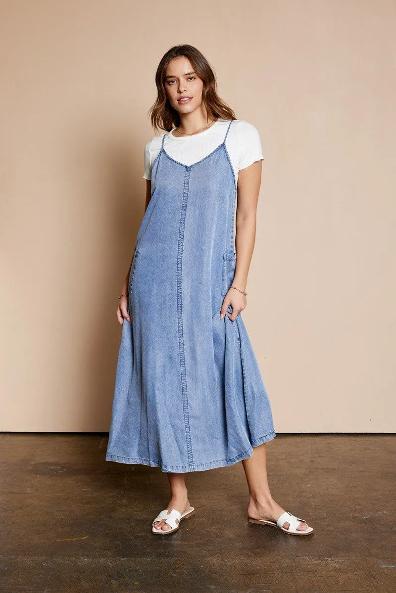 Blue Chambray Pocketed Maxi Dress sold by Pinkblush product image thumbnail 2