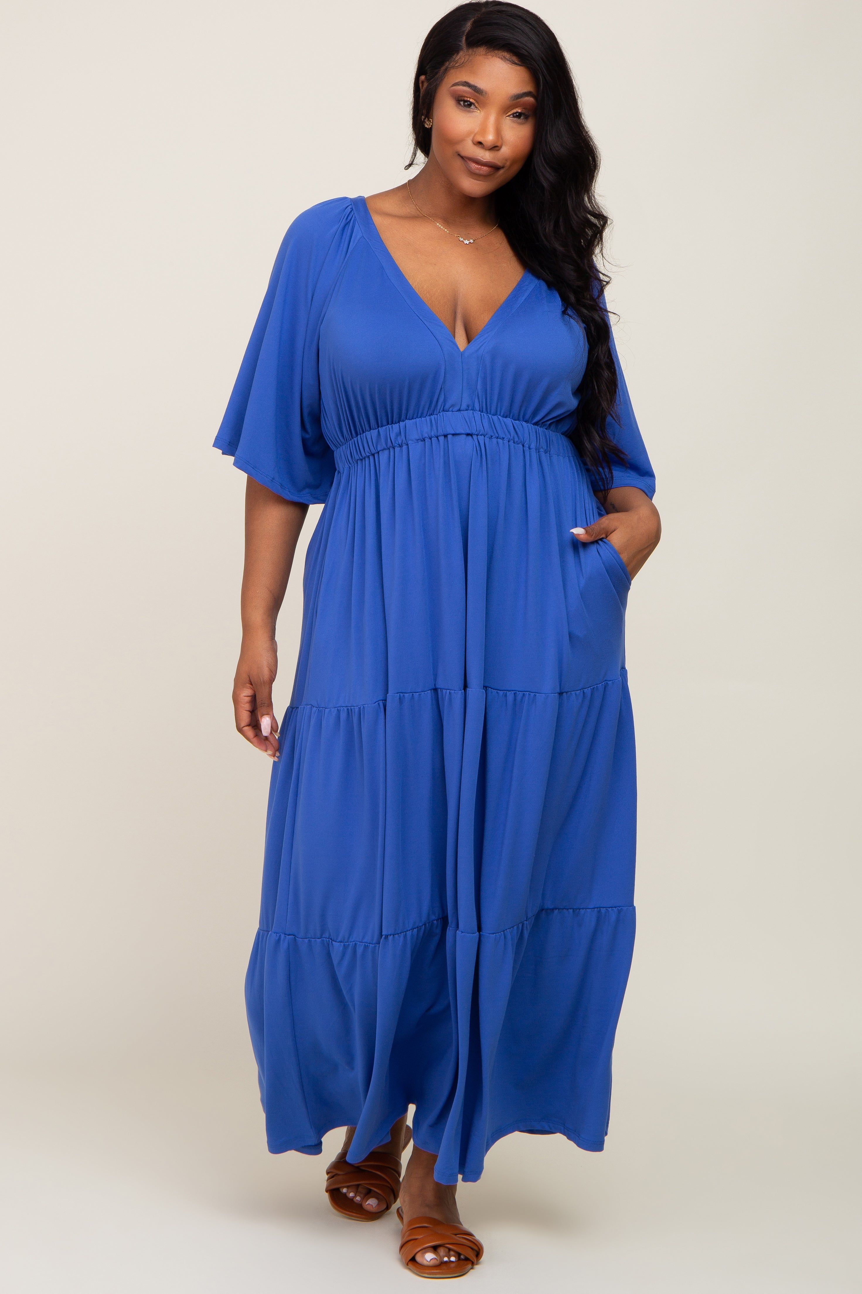 Royal Blue Deep V-Neck Tiered Plus Maxi Dress sold by Pinkblush product image thumbnail 4