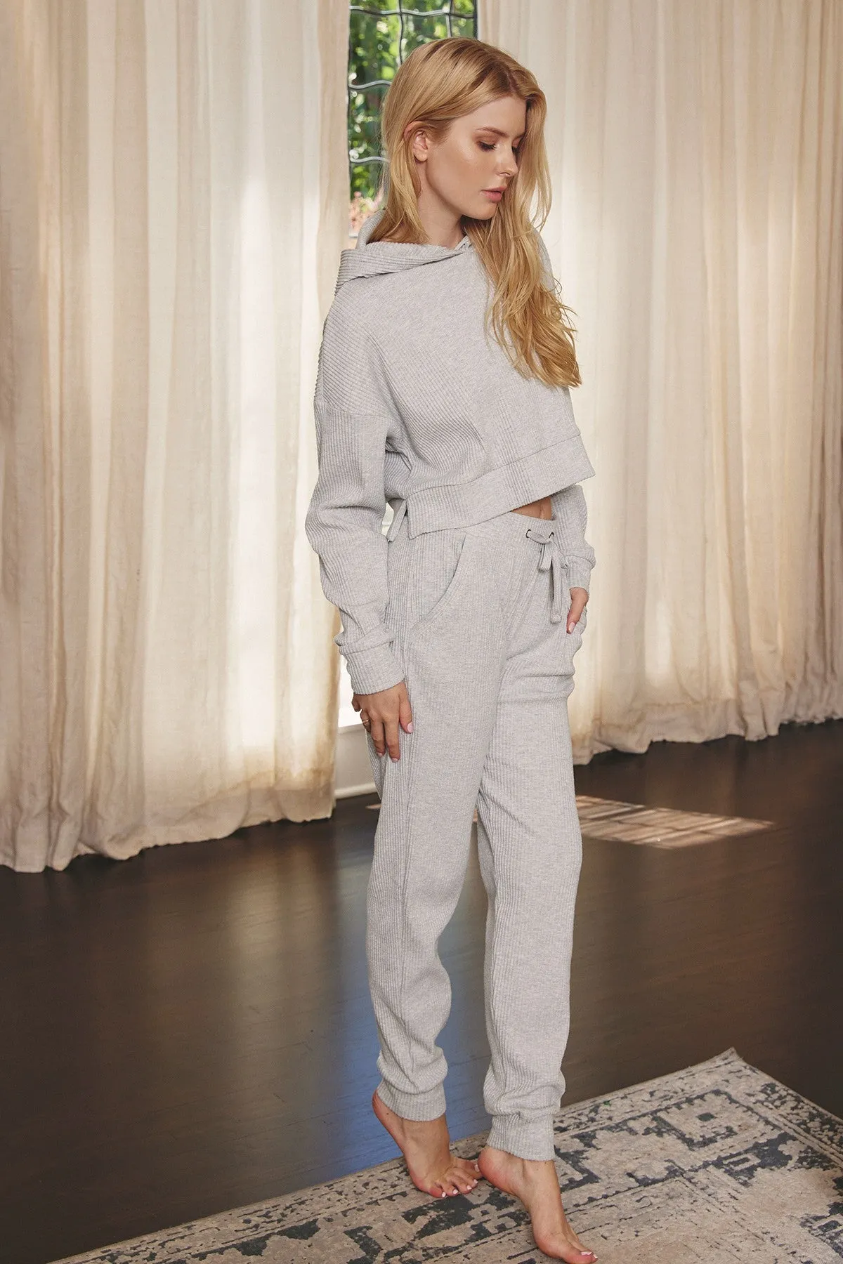 Heather Grey Ribbed Heather Hoodie And Pants Set sold by Pinkblush product image thumbnail 3