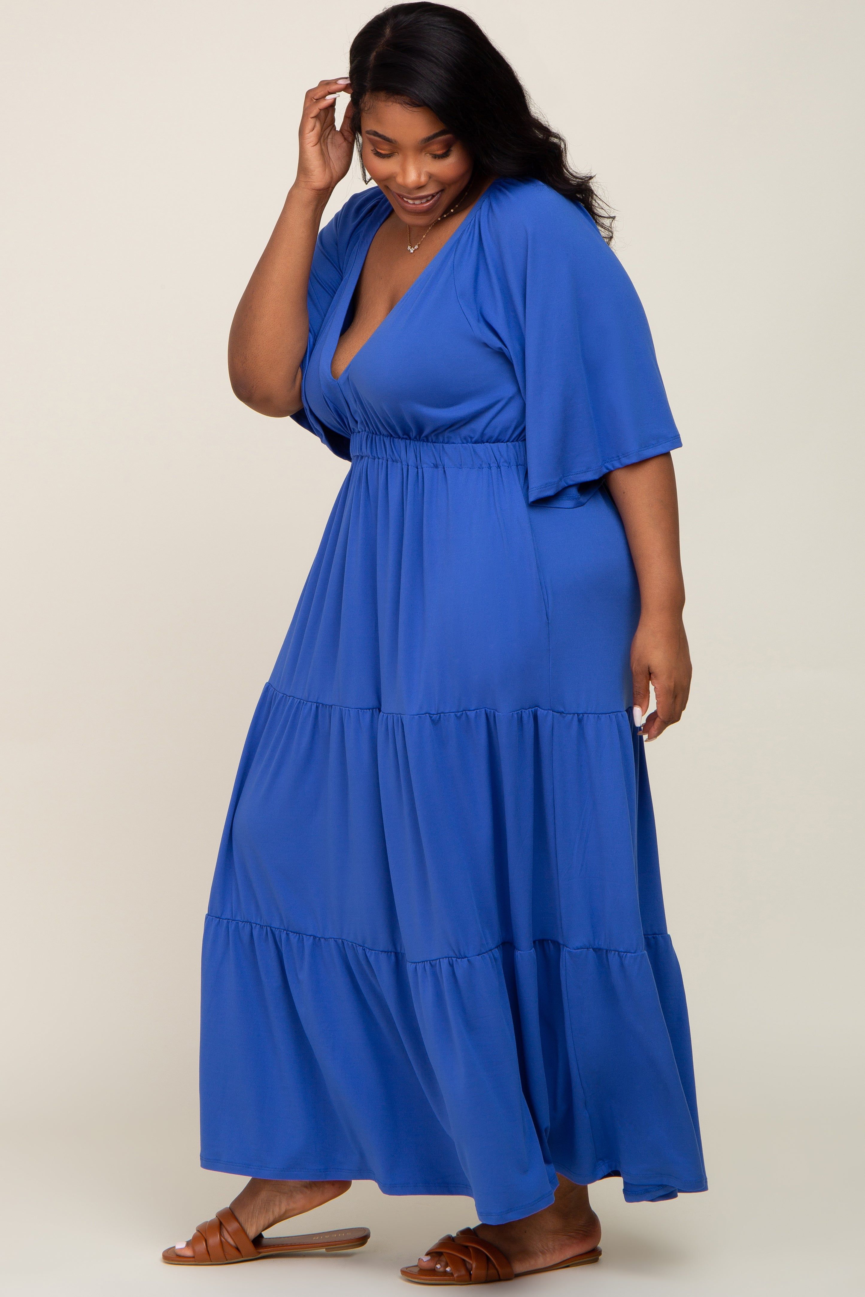 Royal Blue Deep V-Neck Tiered Plus Maxi Dress sold by Pinkblush product image thumbnail 2