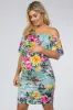 Mint Floral Off Shoulder Fitted Maternity Dress sold by Pinkblush