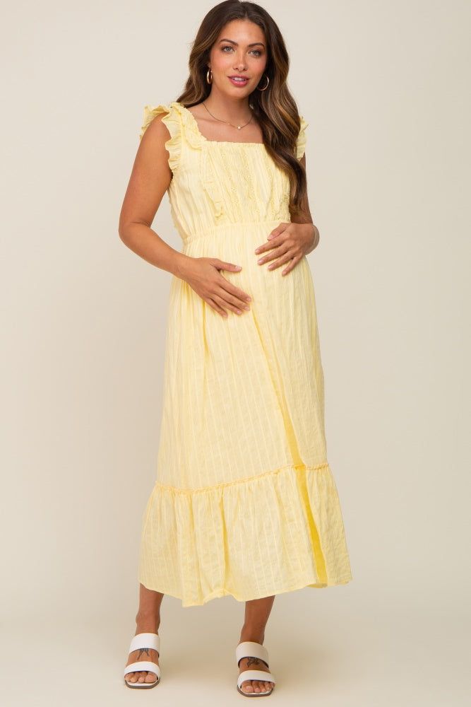 Yellow Lace Pleated Maternity Midi Dress sold by Pinkblush product image thumbnail 4