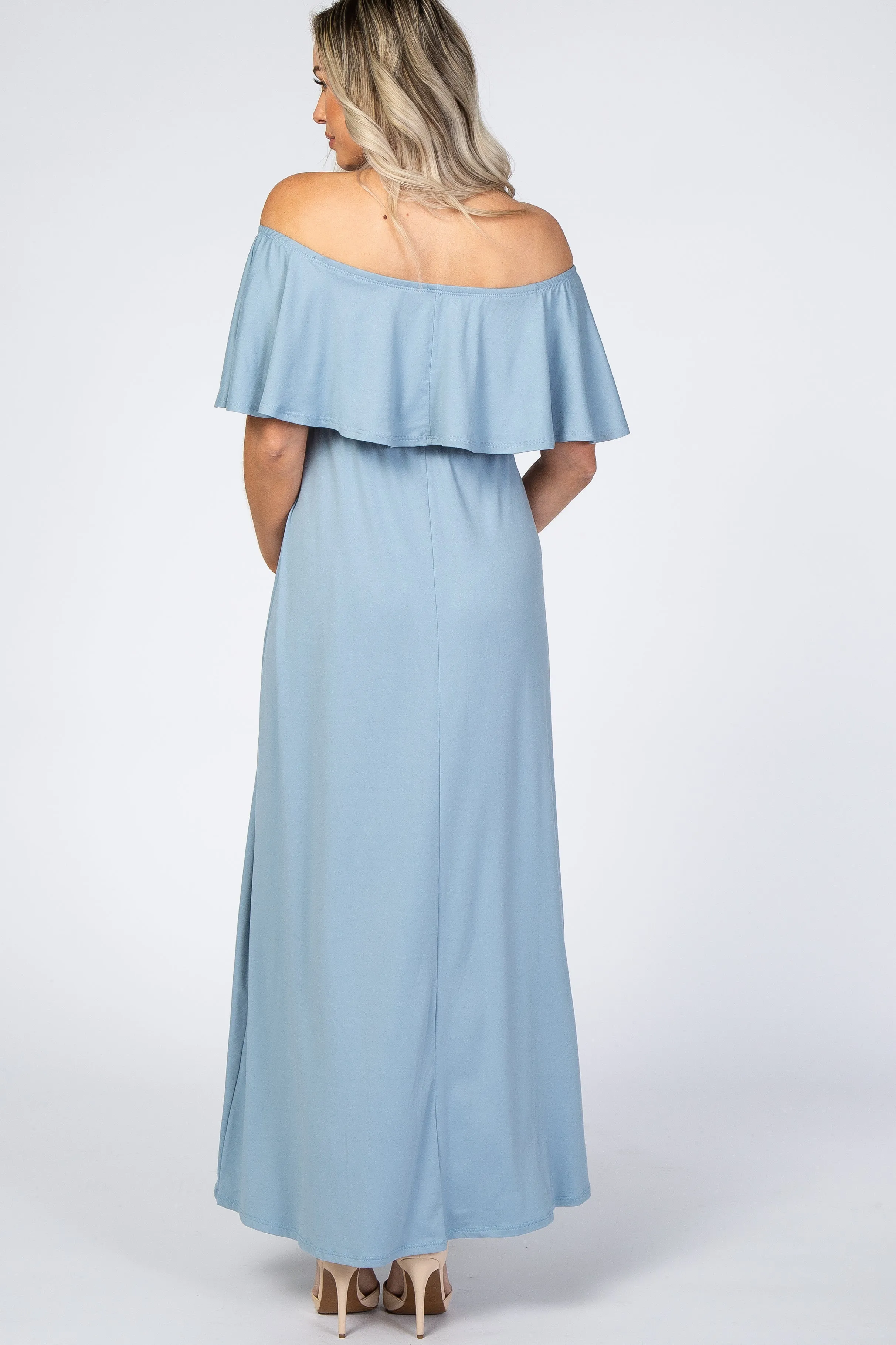 Light Blue Off Shoulder Maxi Maternity Dress sold by Pinkblush product image thumbnail 3