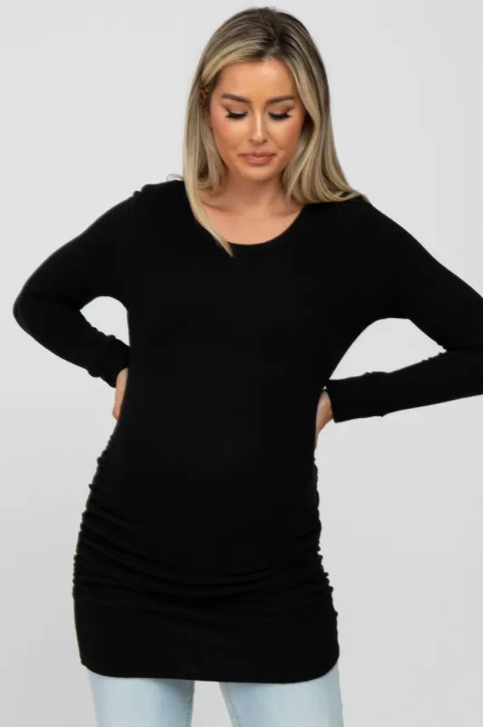 Black Soft Knit Ruched Maternity Top sold by Pinkblush