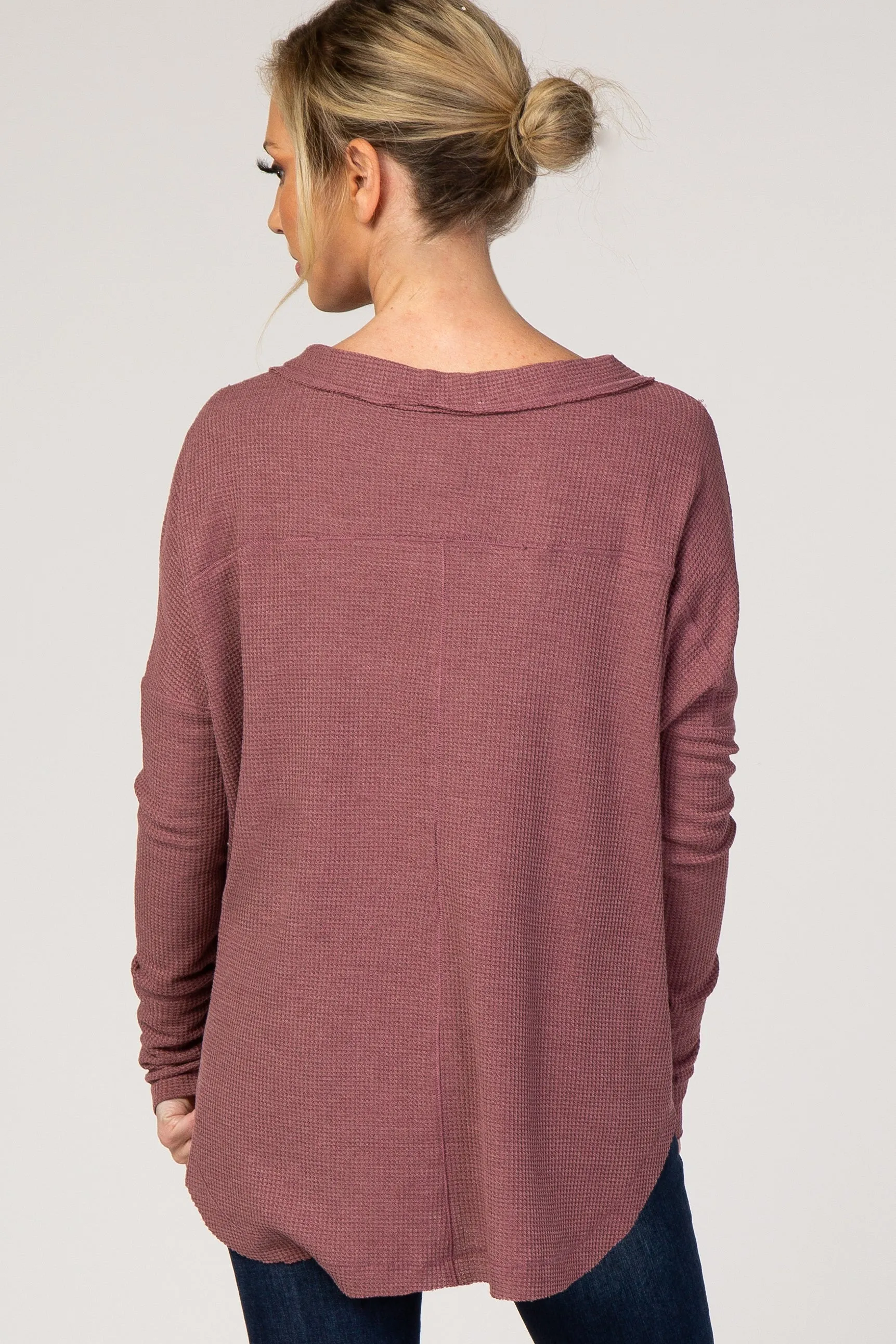 Mauve Waffle Knit Button Front Top sold by Pinkblush product image thumbnail 3