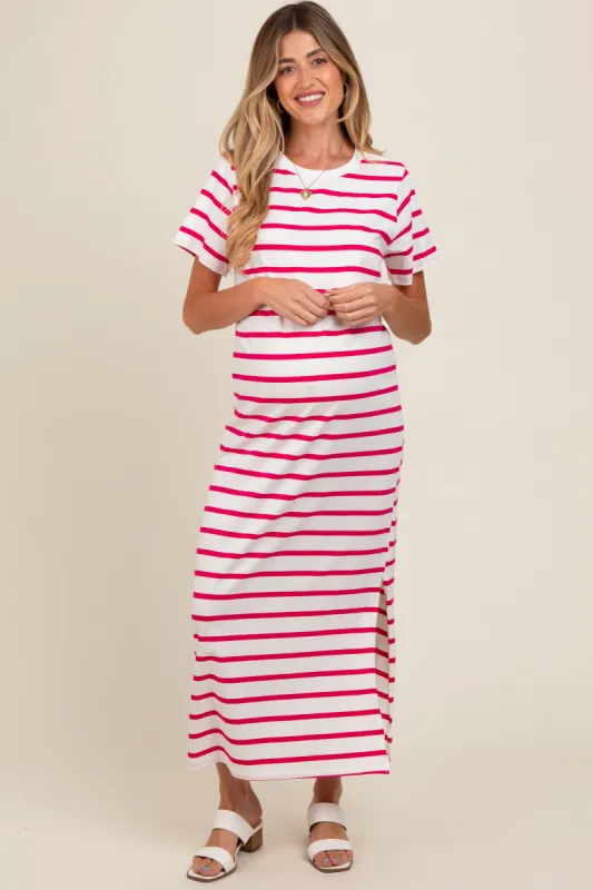 Fuchsia Striped Side Slit Maternity Maxi Dress sold by Pinkblush