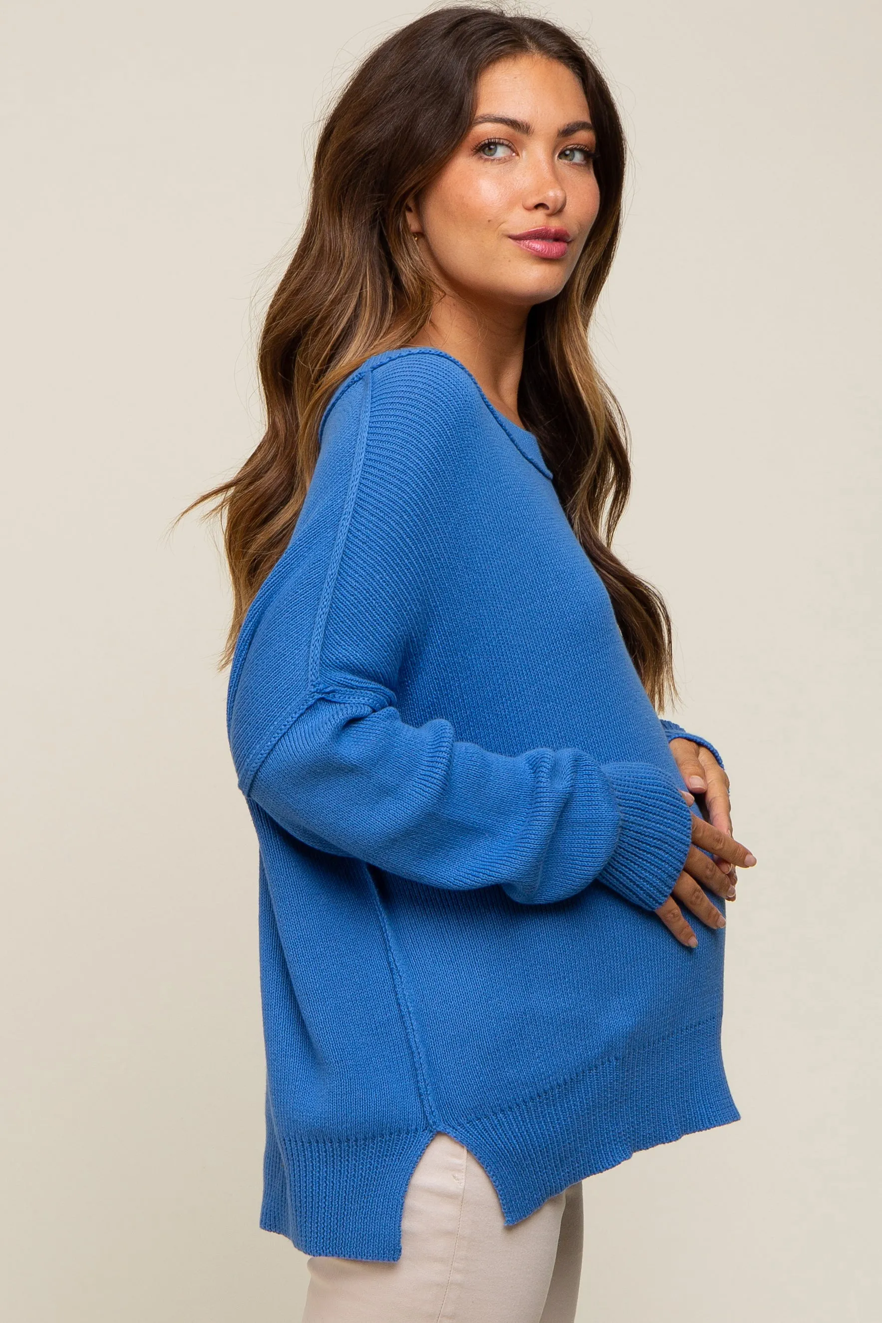 Royal Blue Exposed Seam Side Slit Maternity Sweater sold by Pinkblush product image thumbnail 3