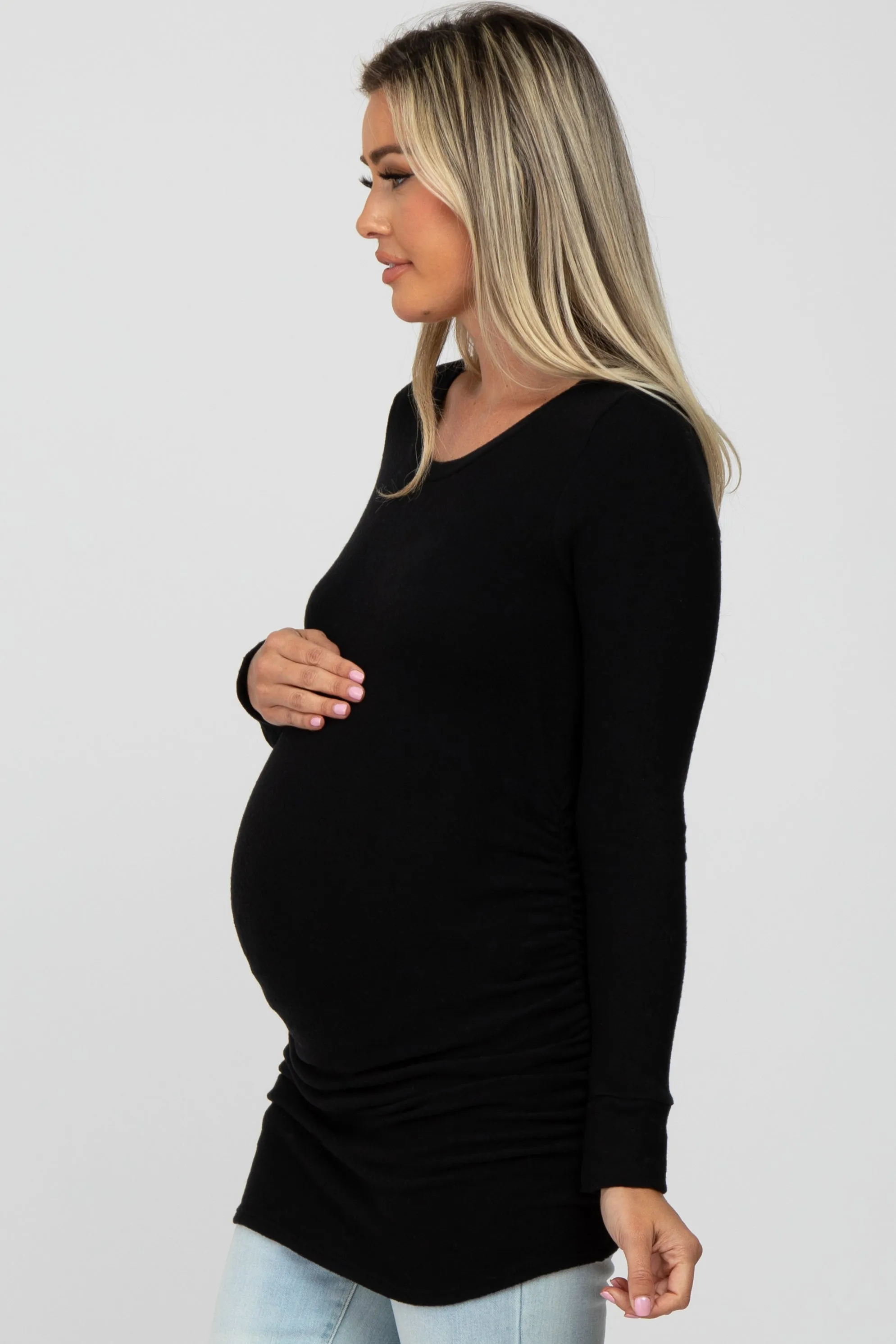 Black Soft Knit Ruched Maternity Top sold by Pinkblush product image thumbnail 2