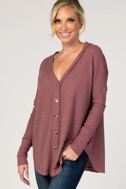 Mauve Waffle Knit Button Front Top sold by Pinkblush